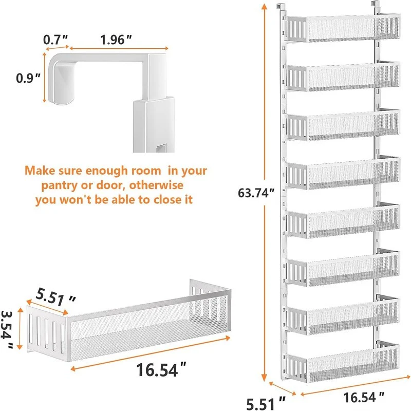 6Tier Over The Door Pantry Organizer with Mesh Baskets Adjustable