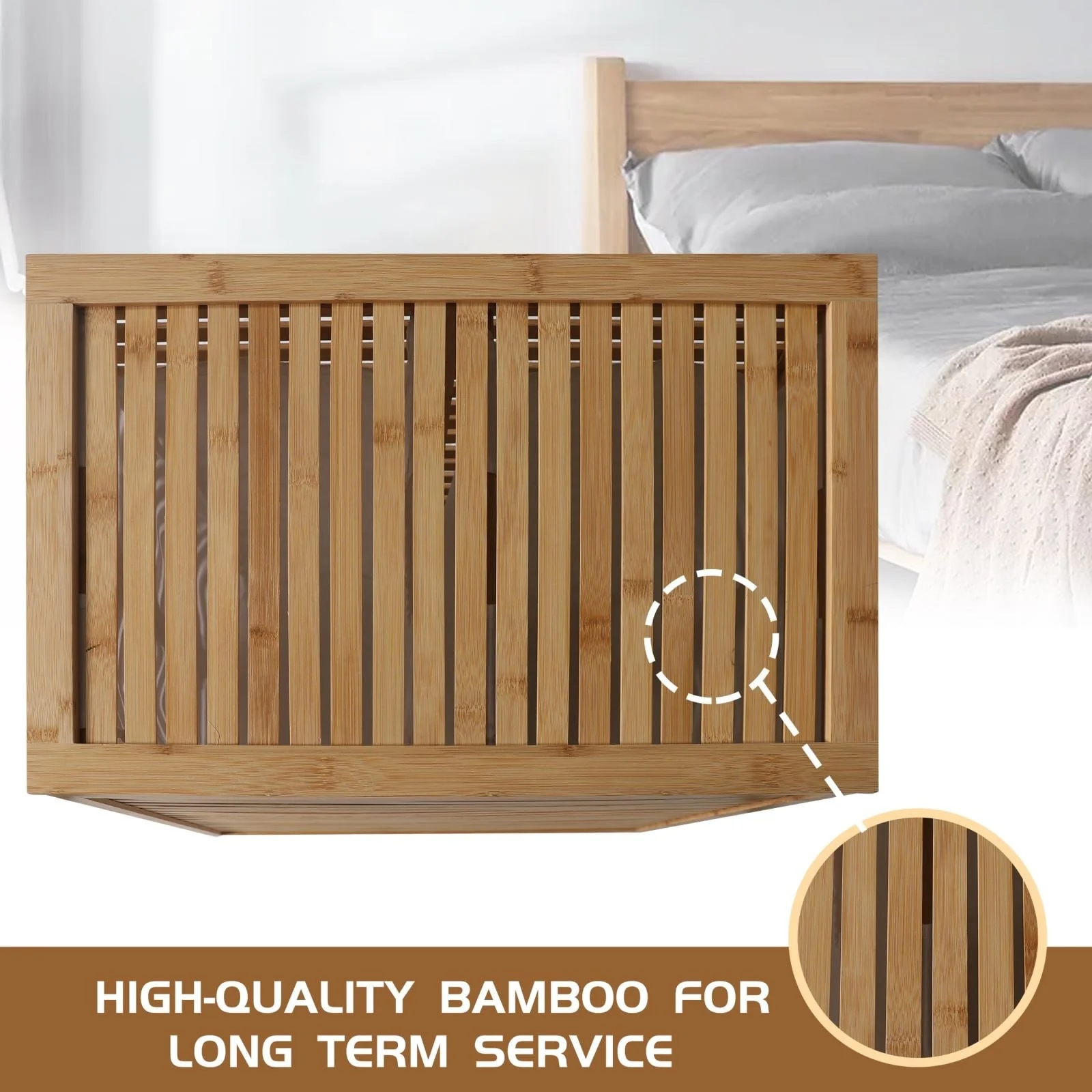 VEIKOUS Bamboo Divided Hamper Laundry Basket with Lid and Removable Liner Bags, 2 Section - 22''W x 25.3''H x 14''D