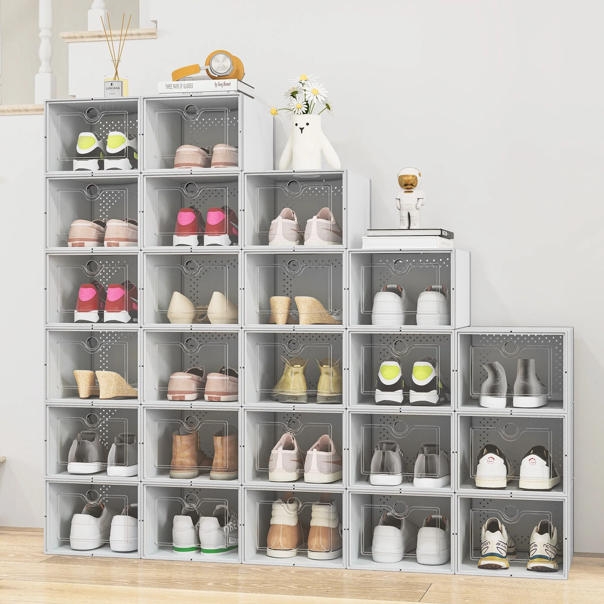 18 PCS Shoe Storage Organizers Stackable Shoe Storage Box Rack Containers Drawers