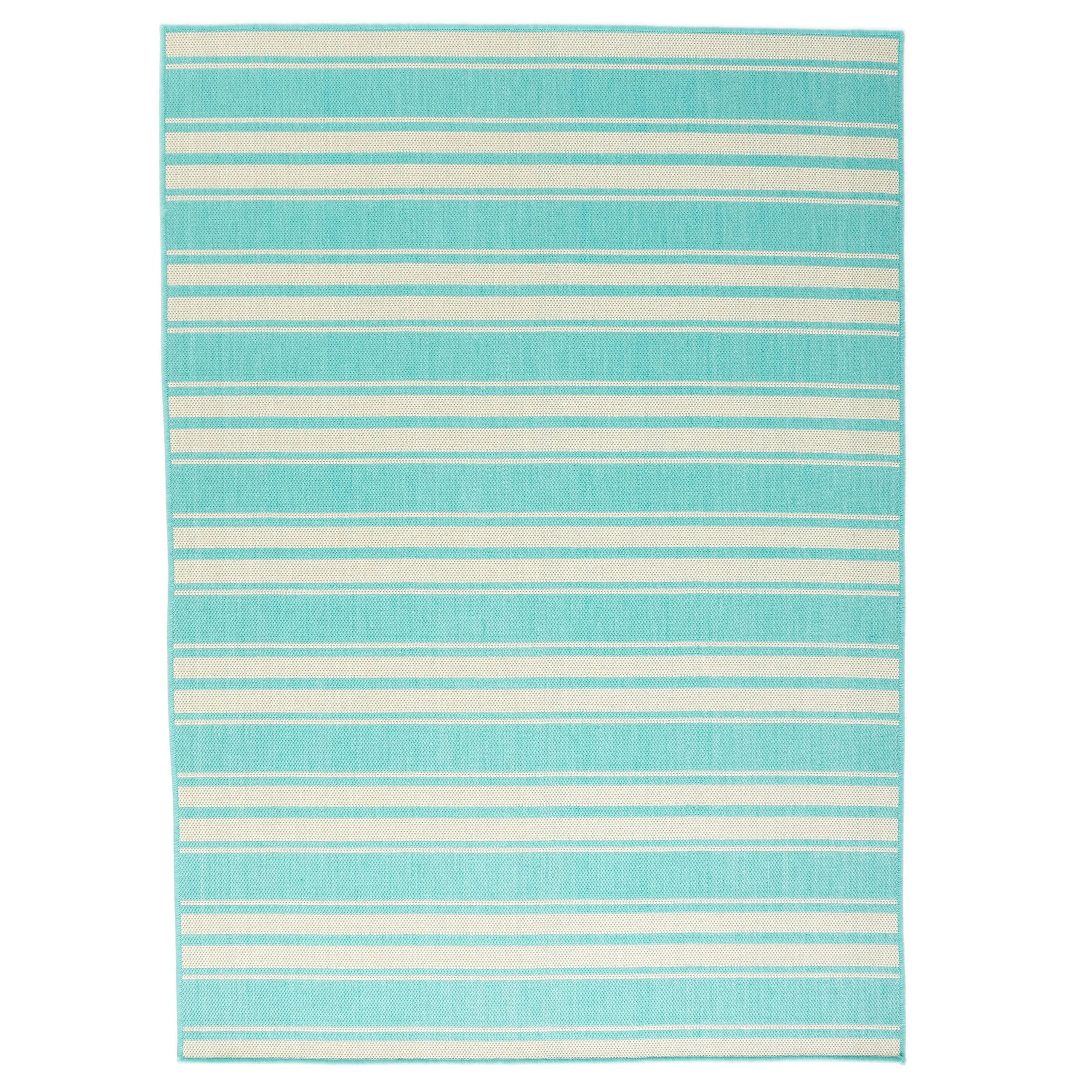 Calamity Teal Striped 63 x 84 Polypropylene Outdoor Area Rug
