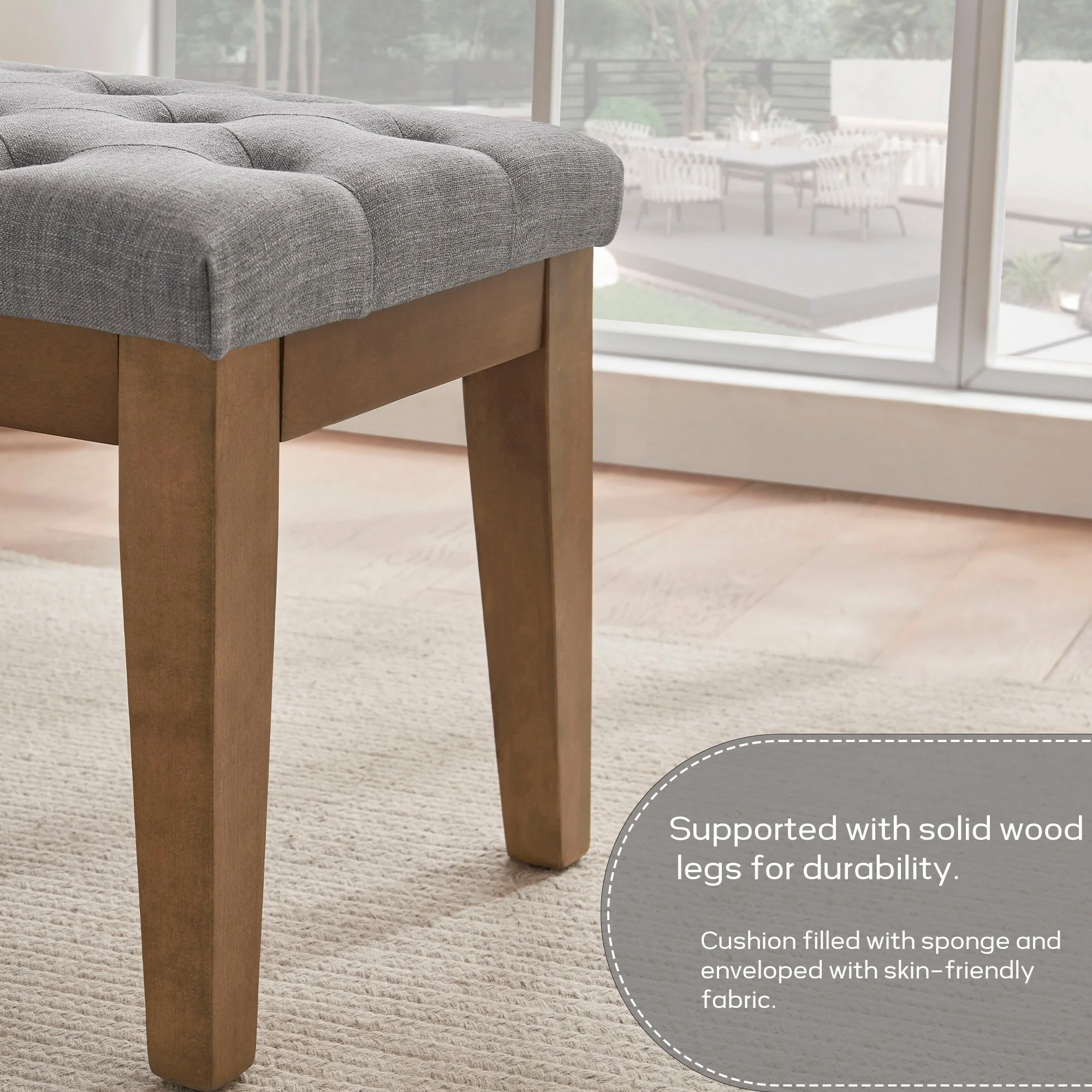 Button-Tufted Bench for End of Bed, Entryway Bench Beige/ Black/ Brown Solid Wood, Leather, Fabric 44-inch