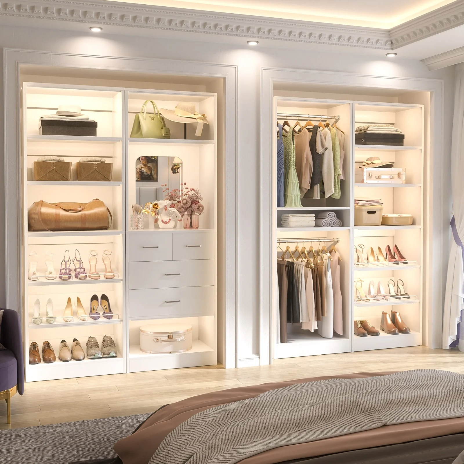 Cimly Set of 2 Freestanding Closet System with Shoe Racks and Hanging Rods for Reach-in/ Walk-in Closet