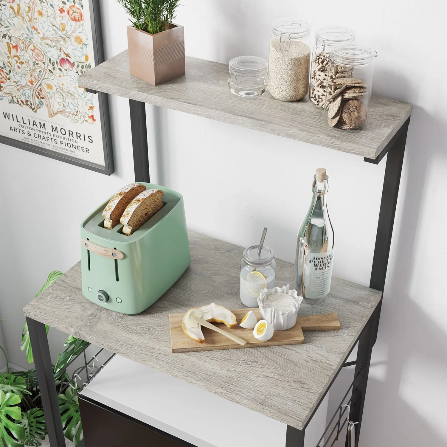 Kitchen Bakers Rack with Storage Shelves &USB Outlets, Microwave Oven Stand Kitchen Shelf Organizer