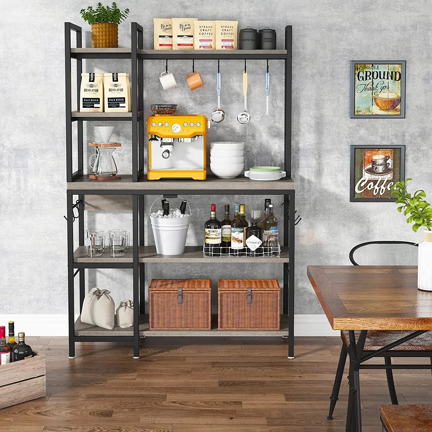 43 inch Kitchen Bakers Rack with Microwave Stand 5-Tier Kitchen Utility Storage Shelf Rack and10 Hooks for Kitchen Living Room