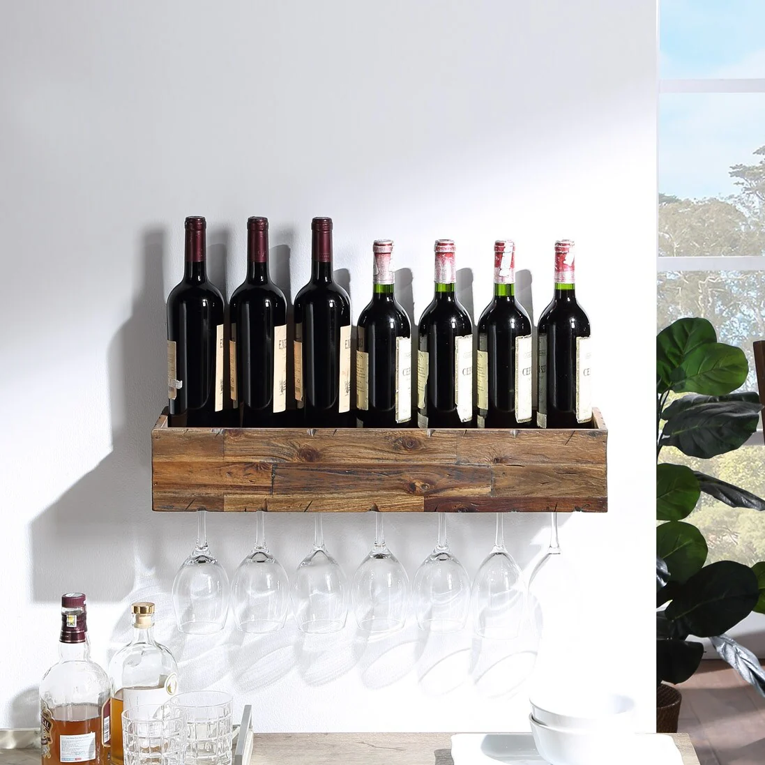 24 Inch Floating Wine Shelf With Glass Holder