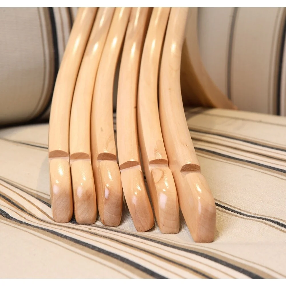 Curved Wooden Top Hanger with Natural Finish, 1/2 Inch Thick Hangers with Chrome Swivel Hook & Notches For Hanging Straps