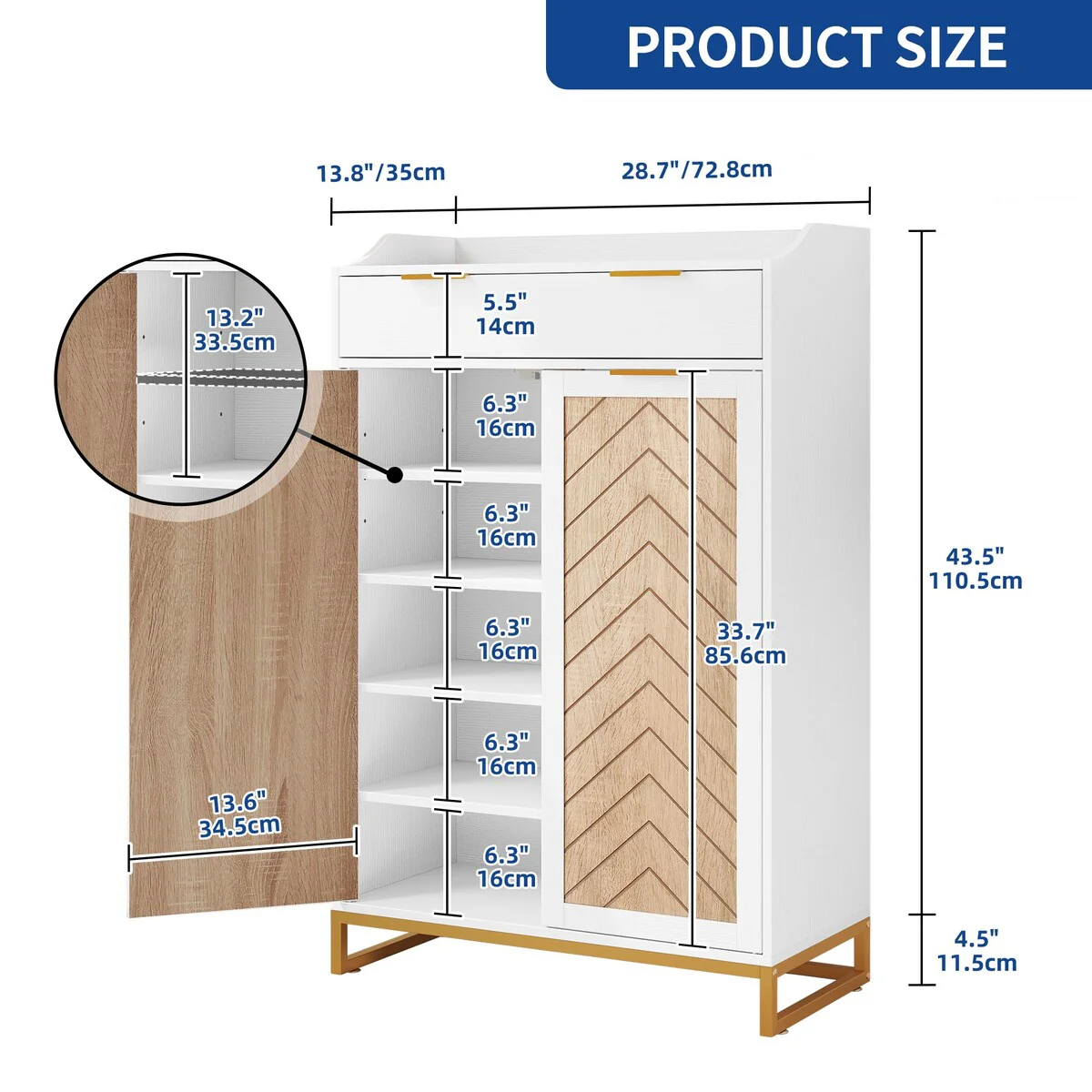 Moasis 5-Shelf Wooden Shoe Storage Cabinet wiith Drawer and Shelves for Entryway Living Room