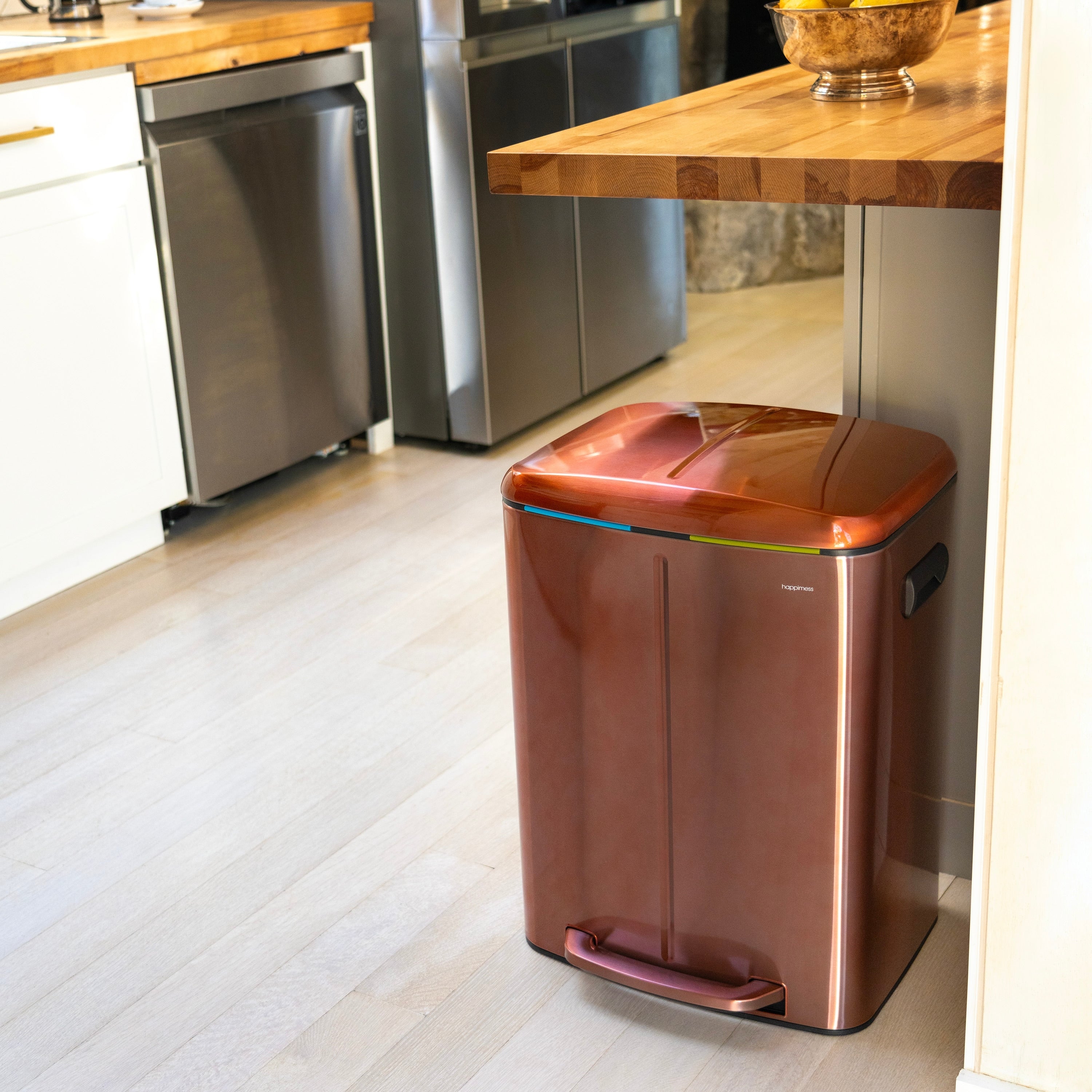 happimess 10.6-Gallon Double Bucket Trash Can with Soft Close Lid