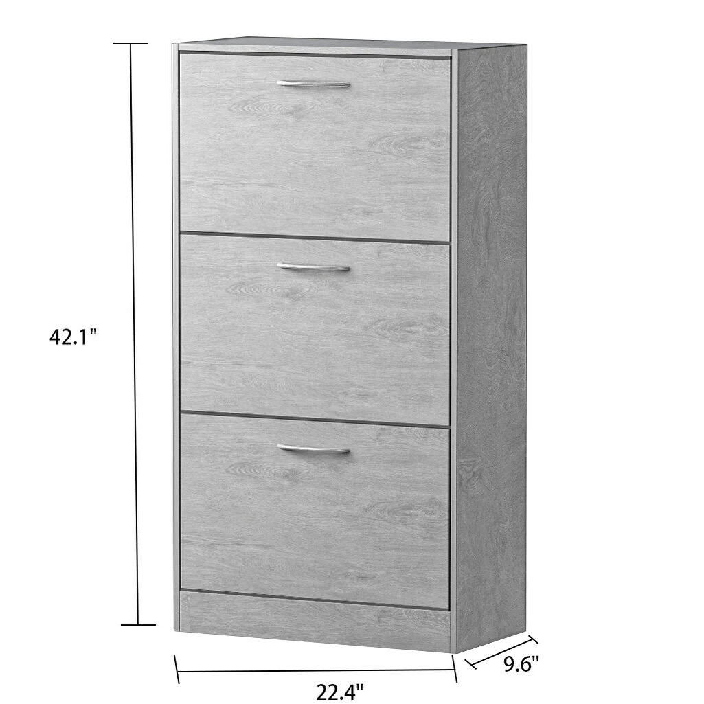 Timechee Grey Entryway Shoe Spcase Saving Cabinet with 3 Drawers