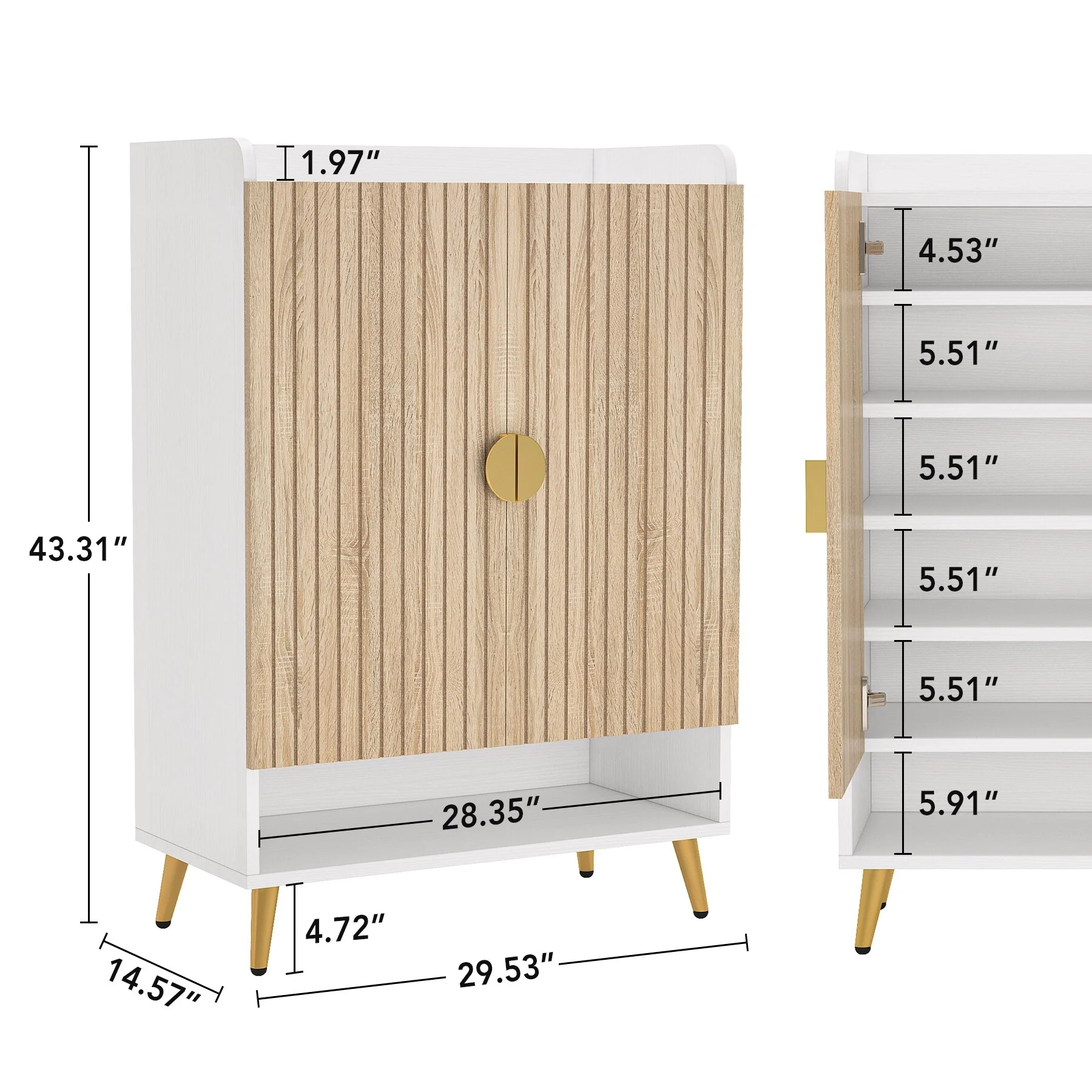 Shoe Cabinet with Doors, Entryway Shoe Storage Cabinet with Adjustable Shelves - 29.6