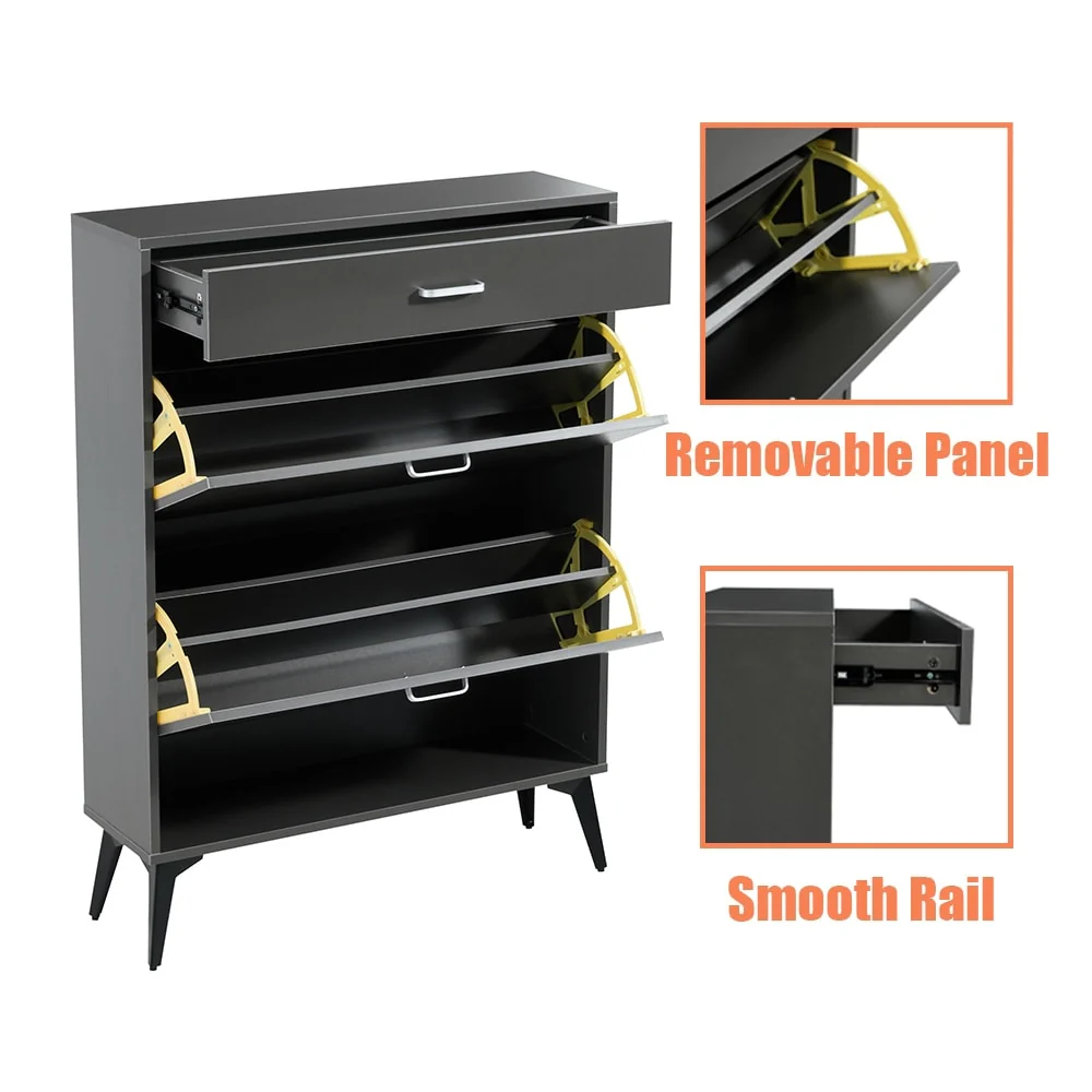 3-Drawer Wood Shoe Storage Cabinet with Removable Panels & 1 Open Shelf