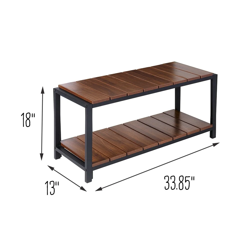 Honey-Can-Do Walnut/Black 2-Tier Entryway Shoe Bench