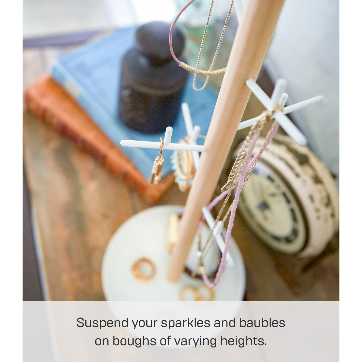 Yamazaki Home Jewelry and Accessory Stand, Steel and Wood - L 5.12 x W 5.12 x H 13.98 inches