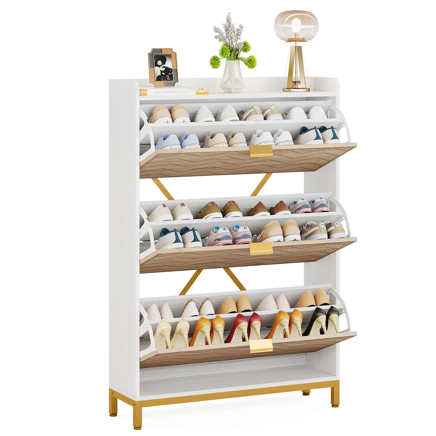 Slim Shoe Cabinet, Freestanding 24 Pair Shoe Rack Organizer