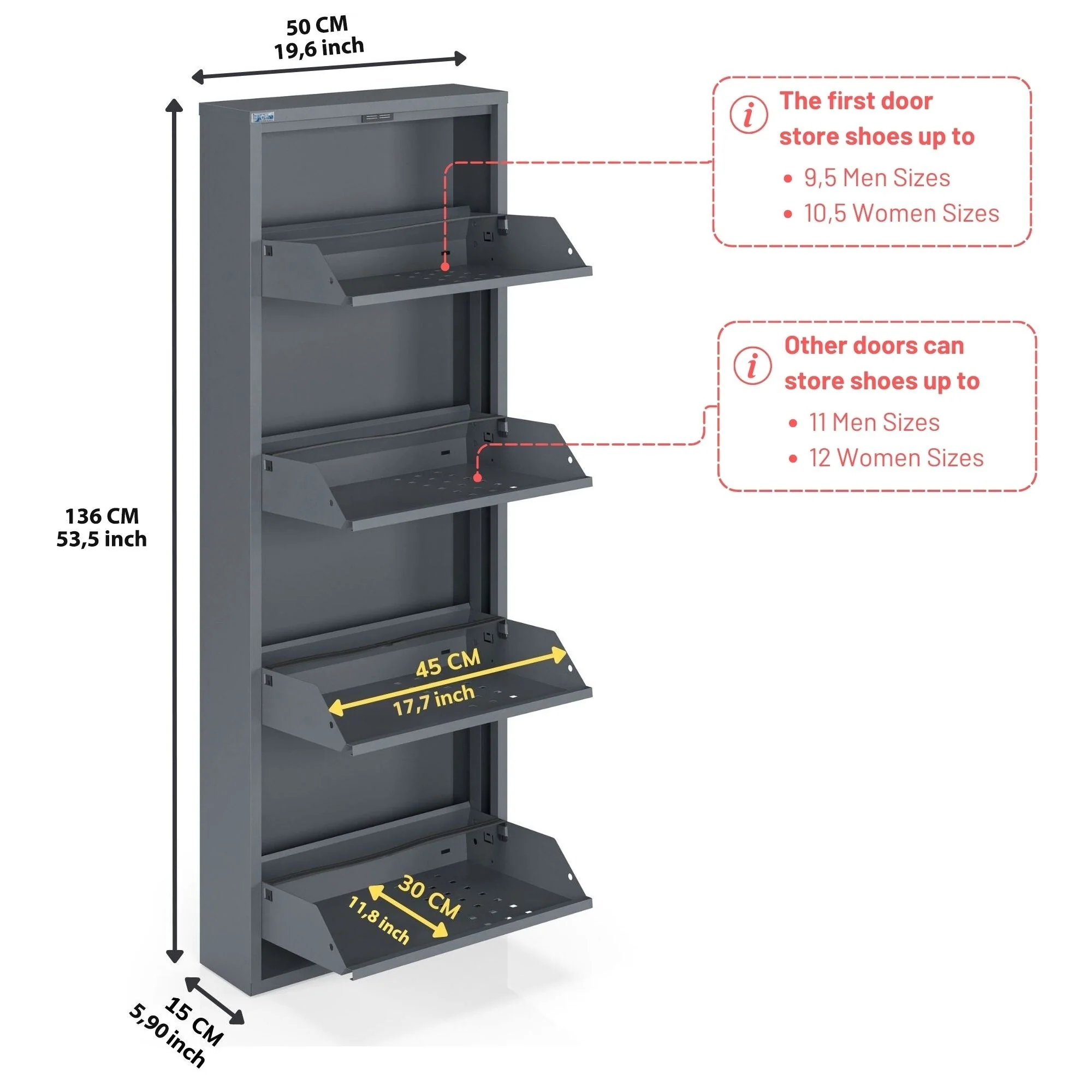 Antibacterial 4 Tier metal shoe cabinet front holes