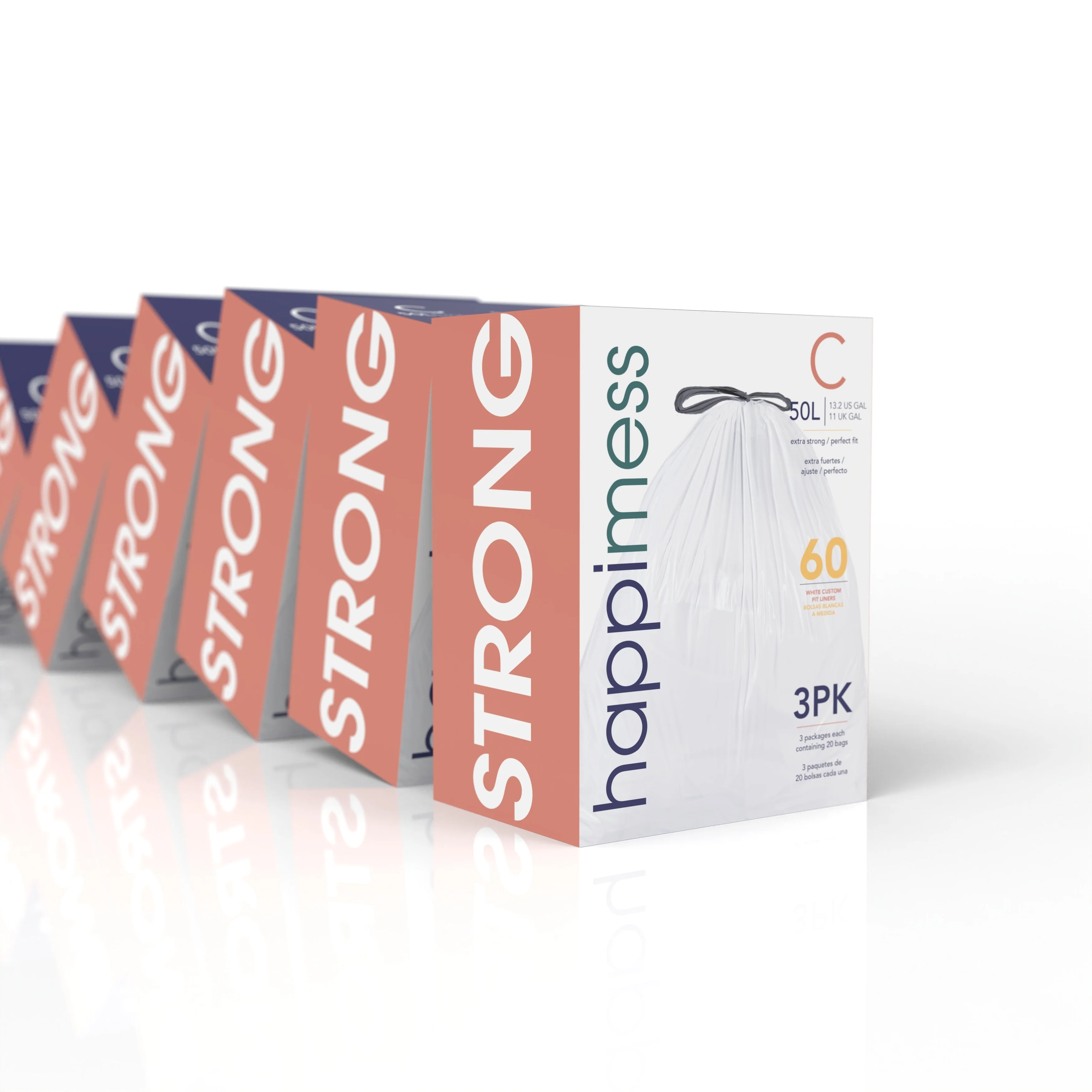 happimess 13.2 Gallon Drawstring Trash Can Liner, White (60-Count, 3-Packs of 20 Liners)