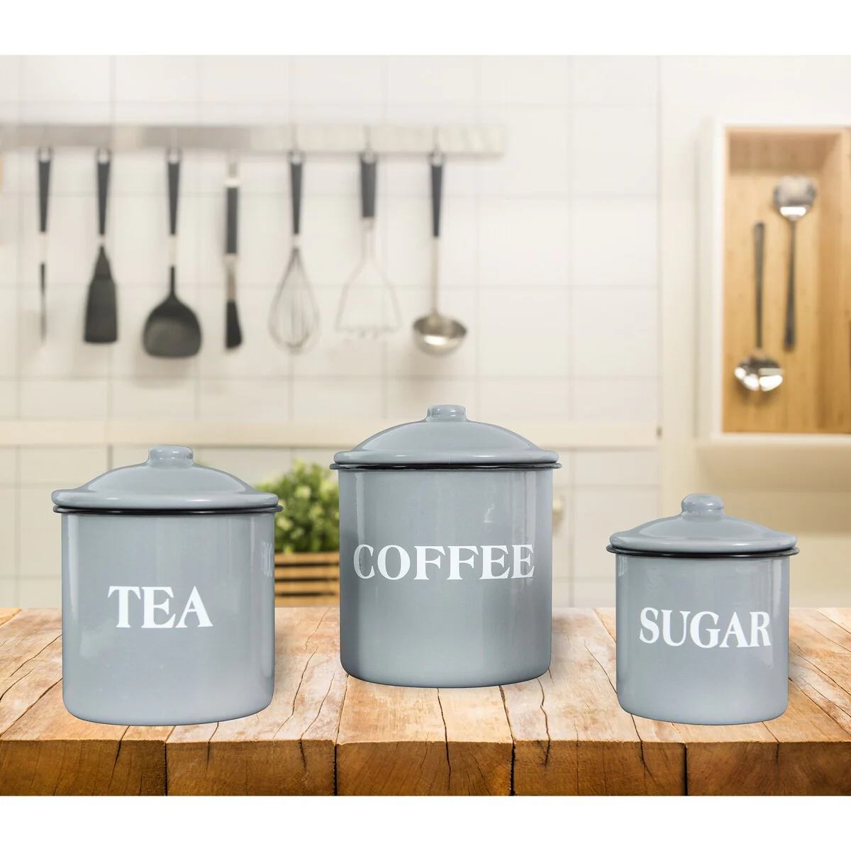 Metal Containers with Lids, Coffee, Tea, Sugar