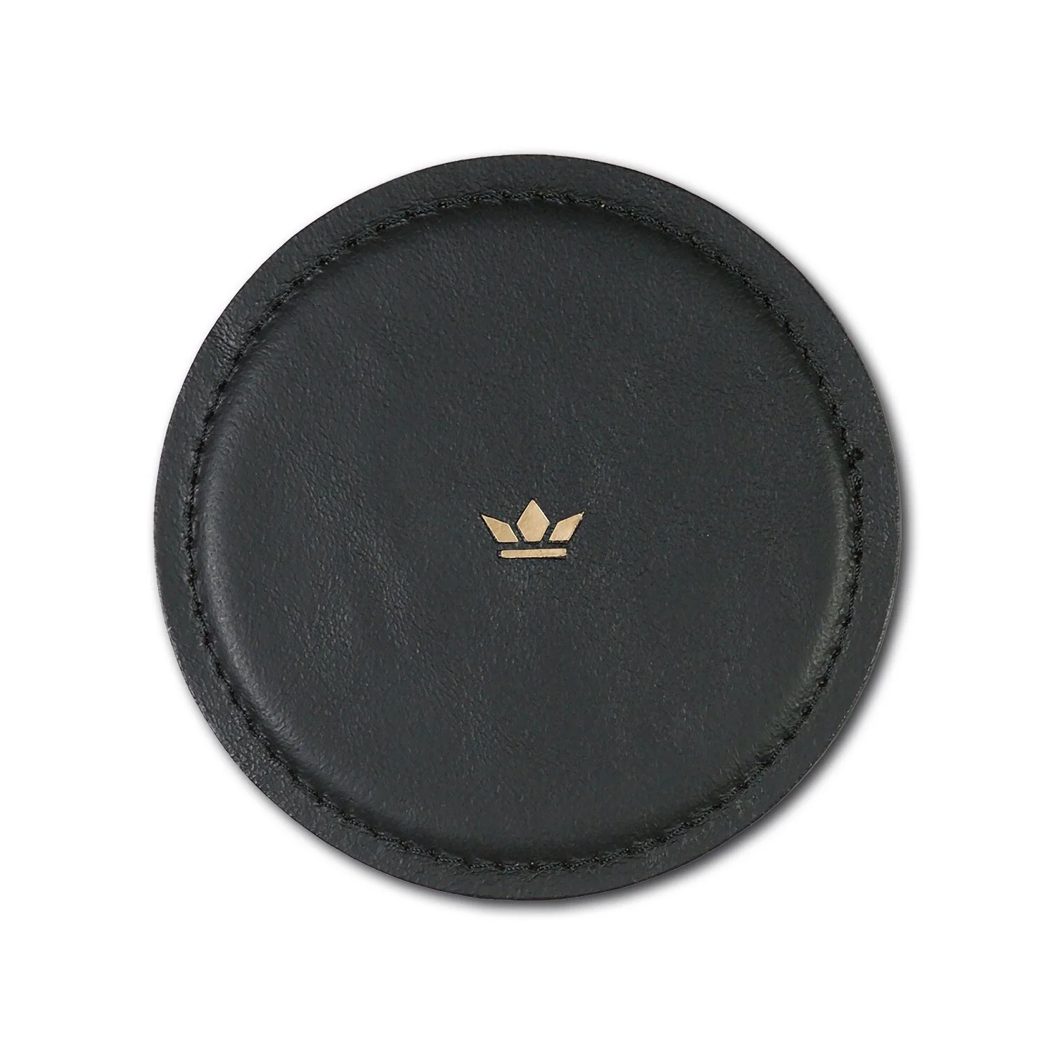 Set of 4 Black Leather Coasters Dia 3.9