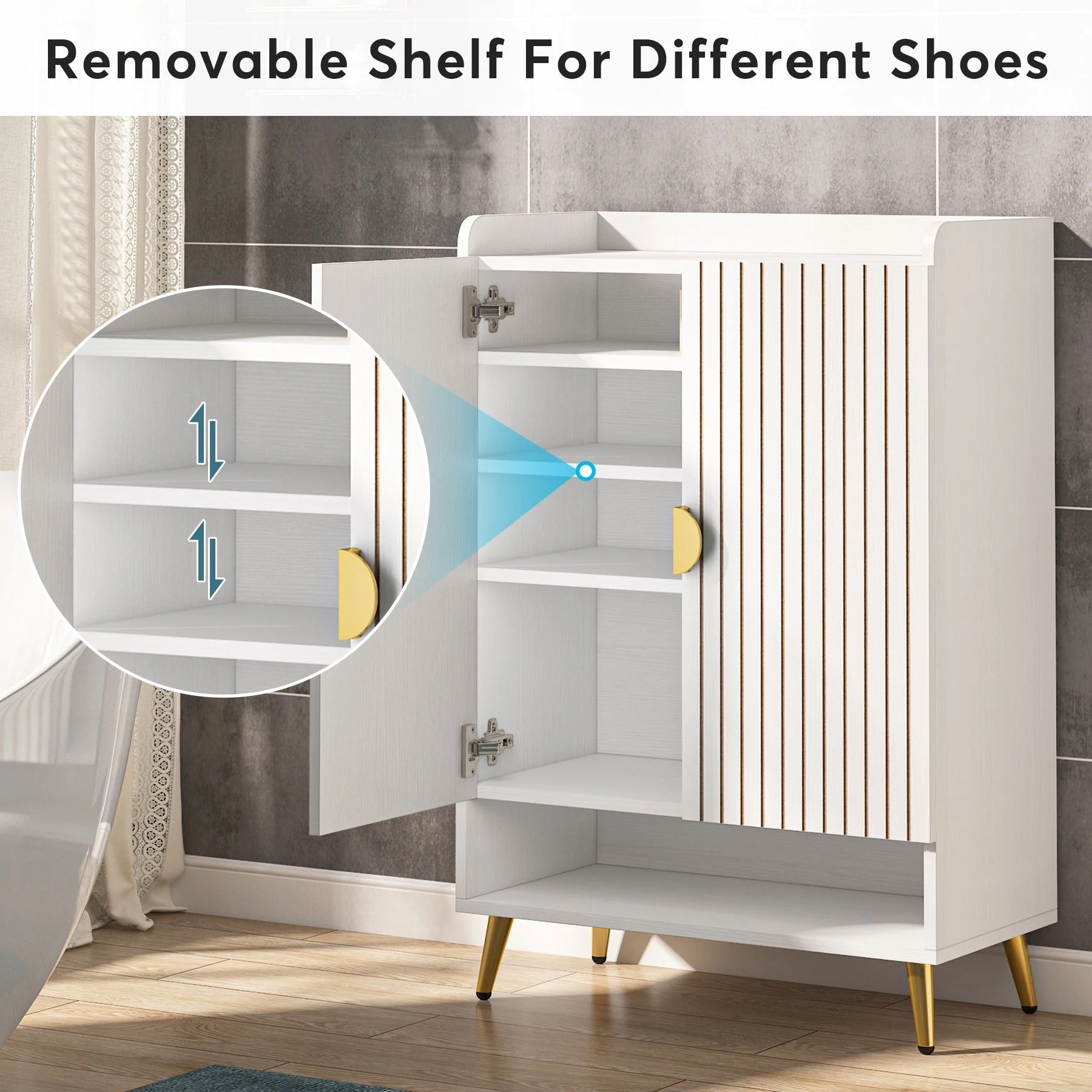 Shoe Cabinet with Doors, Entryway Shoe Storage Cabinet with Adjustable Shelves - 29.6