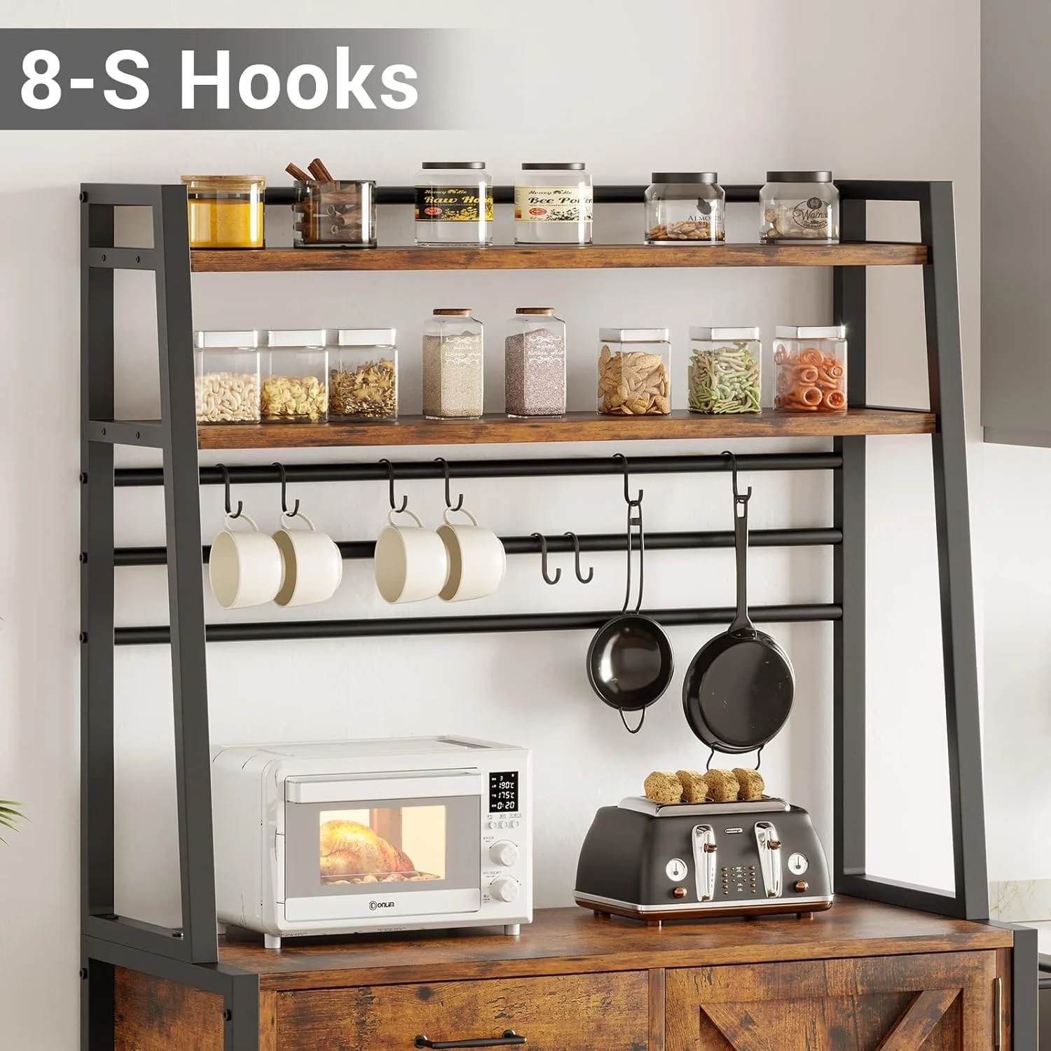 Baker's Rack Coffee Bar Cabinet Farmhouse Microwave Stand