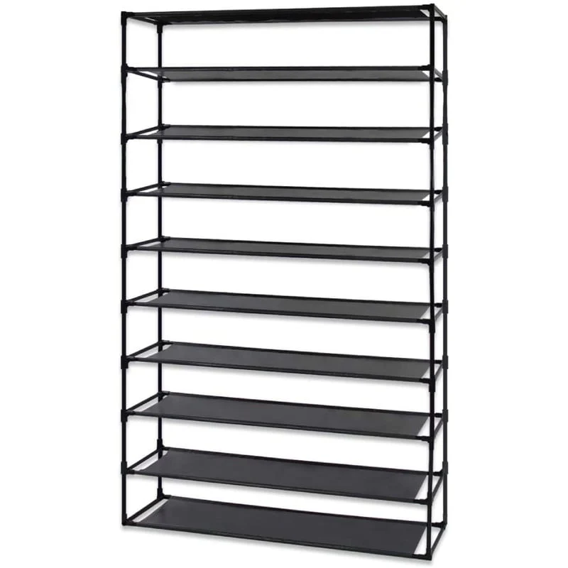 10 Tier Shoe Rack Detachable Non-Woven Waterproof Fabric Shoe Organizer Tower Space Saver Stackable Storage Shelf (Black)