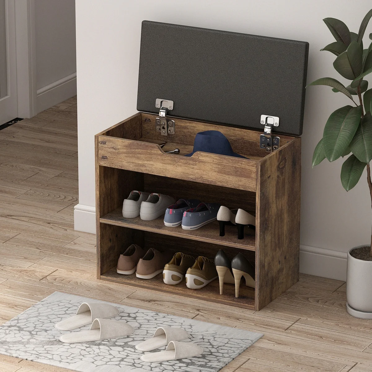 Home Shoe Changing Stool Wooden Shoes Rack Cabinet Thickened Seat
