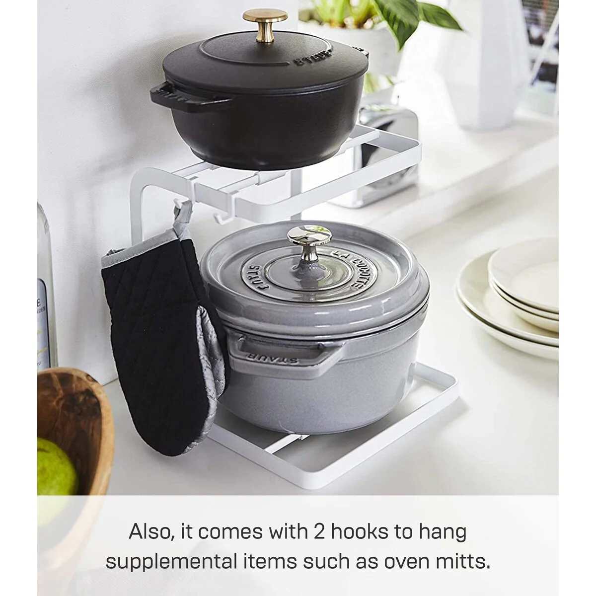 Yamazaki Home Two-Tier Pot Rack, Steel - L 8.27 x W 8.07 x H 8.86 inches