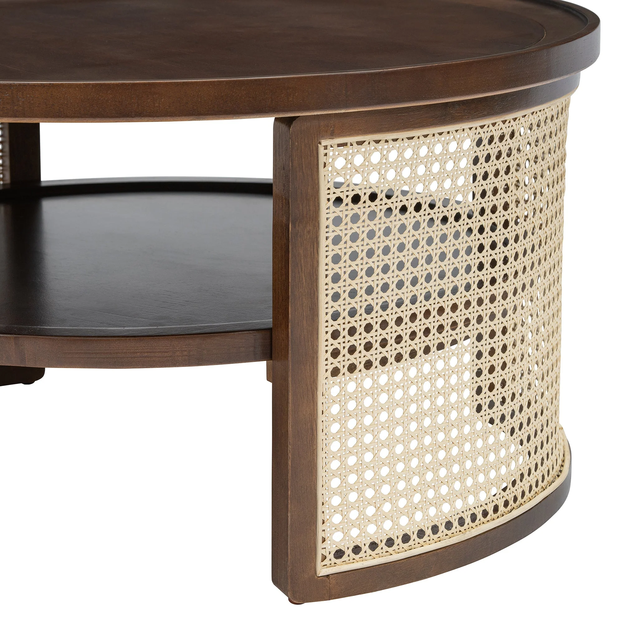Wintered 2-Tiered Coffee Table with Rattan Base and Curved Edge Design