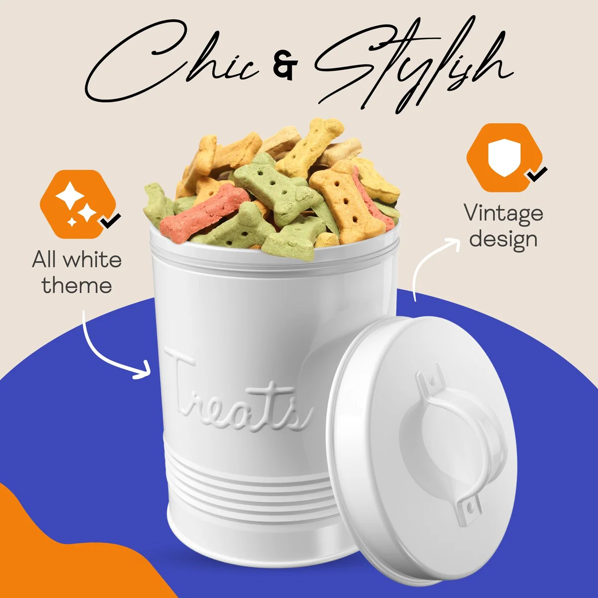 Amici Home Retro Treats Storage Canister With Lid for Pet Food