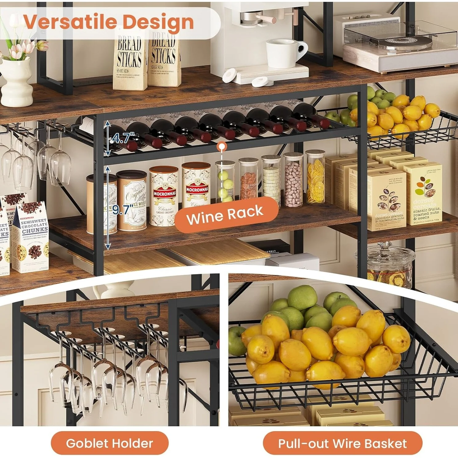 Bakers Rack Coffee Bar Wine Rack Storage Shelves