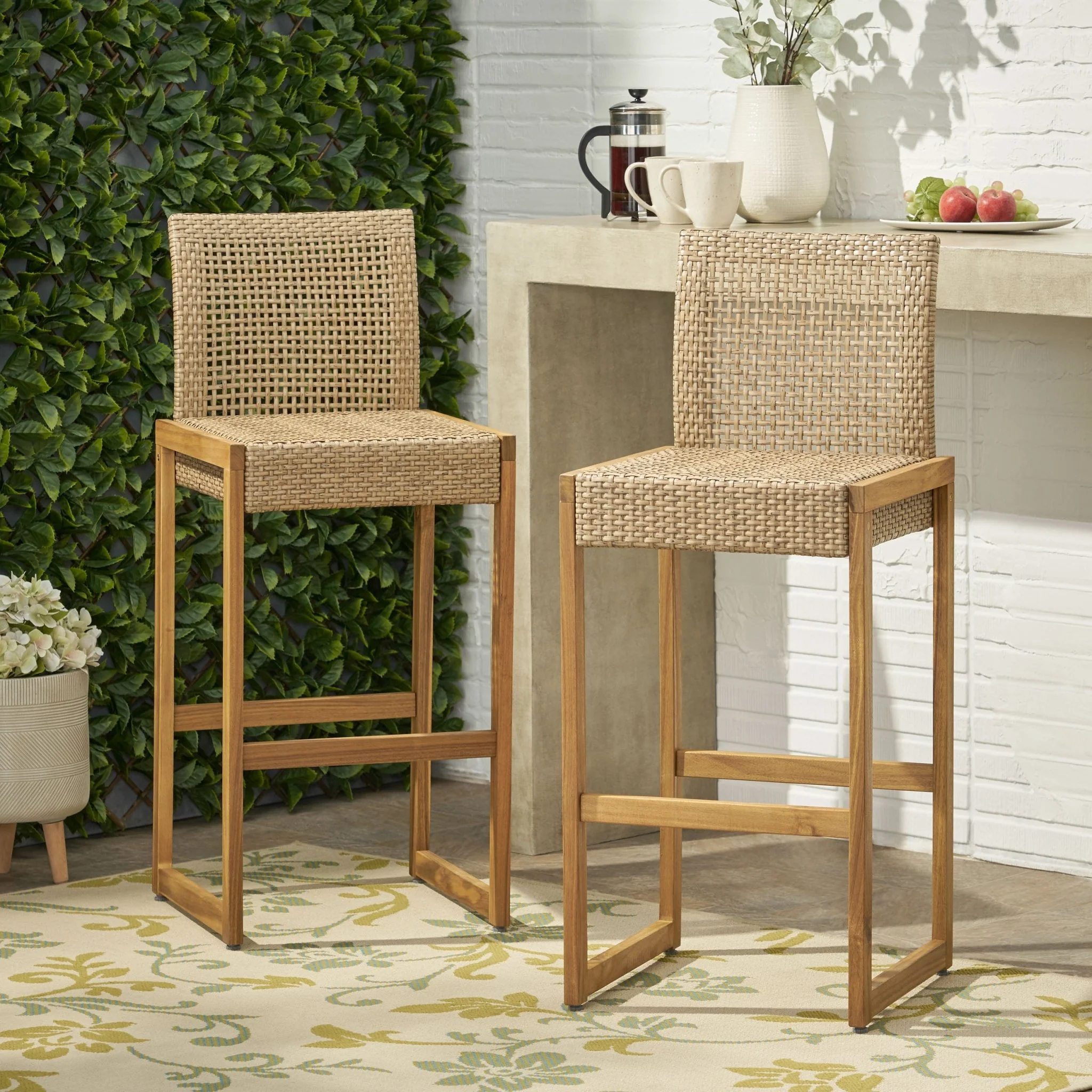 Outdoor Bar Chair with Rattan Wicker Top