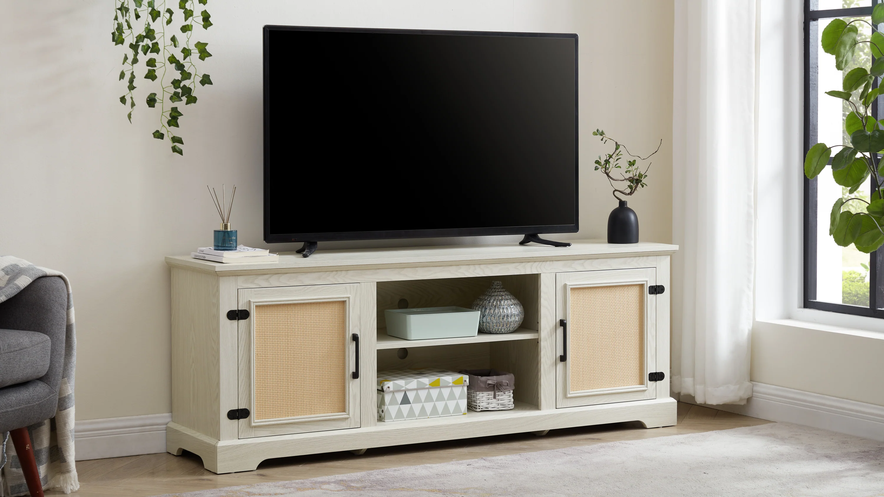 Farmhouse Rattan TV Stand
