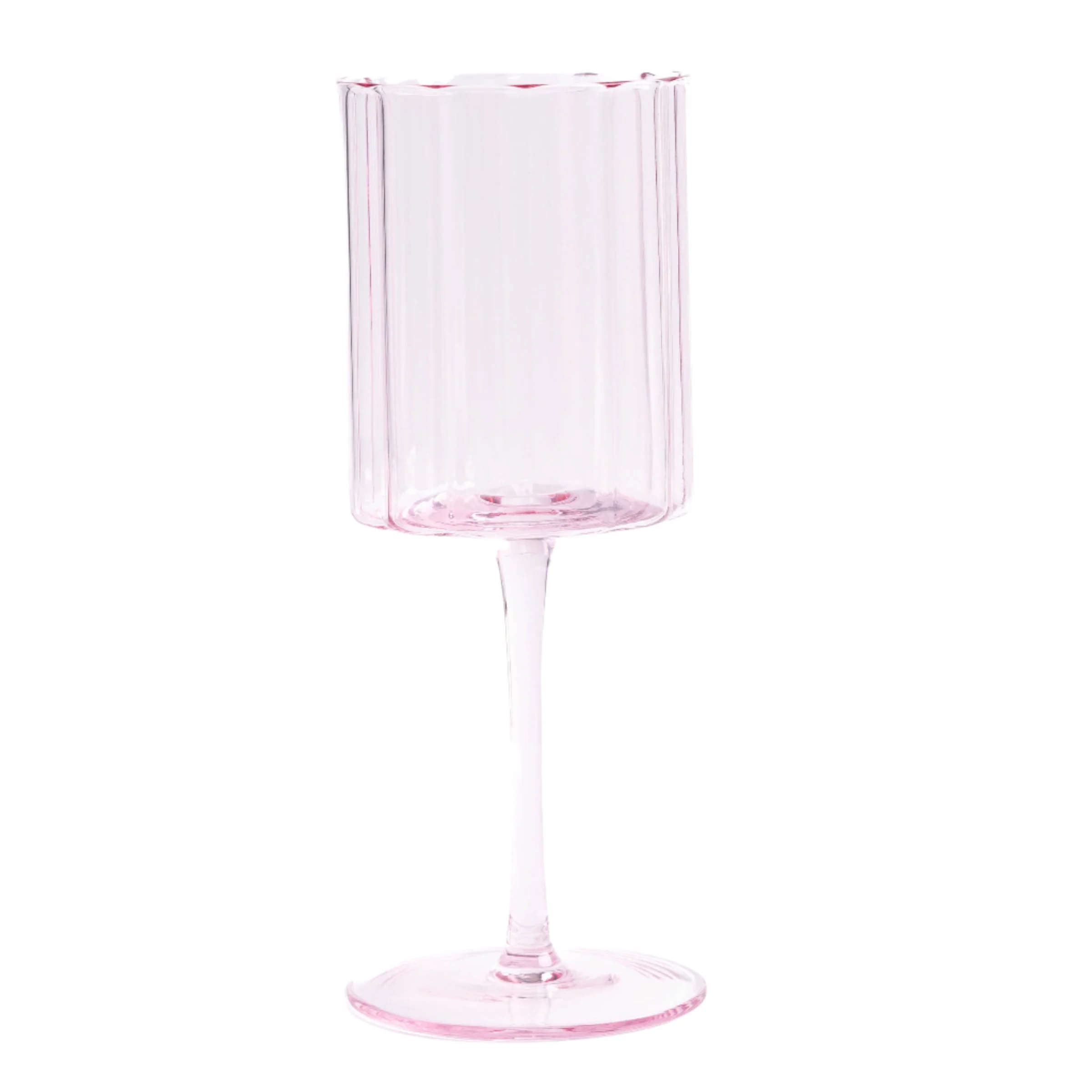 Jeanne Fitz Scalloped Rim Fluted Wine Glass, Set of 4, 12oz, Blush