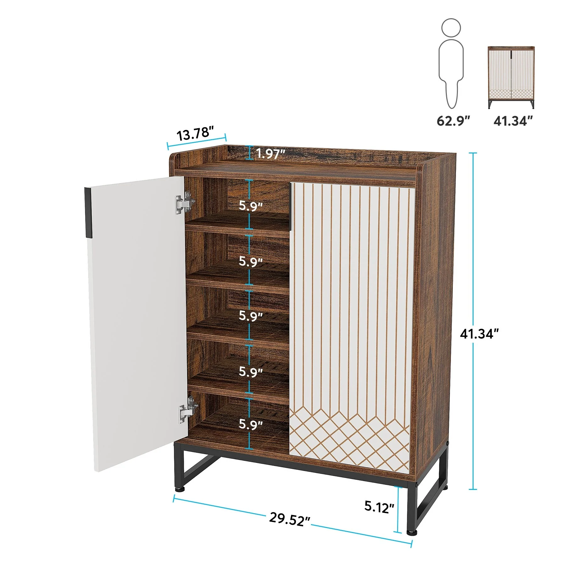 25 Pairs Shoe Cabinet with Doors, 5 Tiers Shoes Rack Organizer Cabinet - 5-Tier