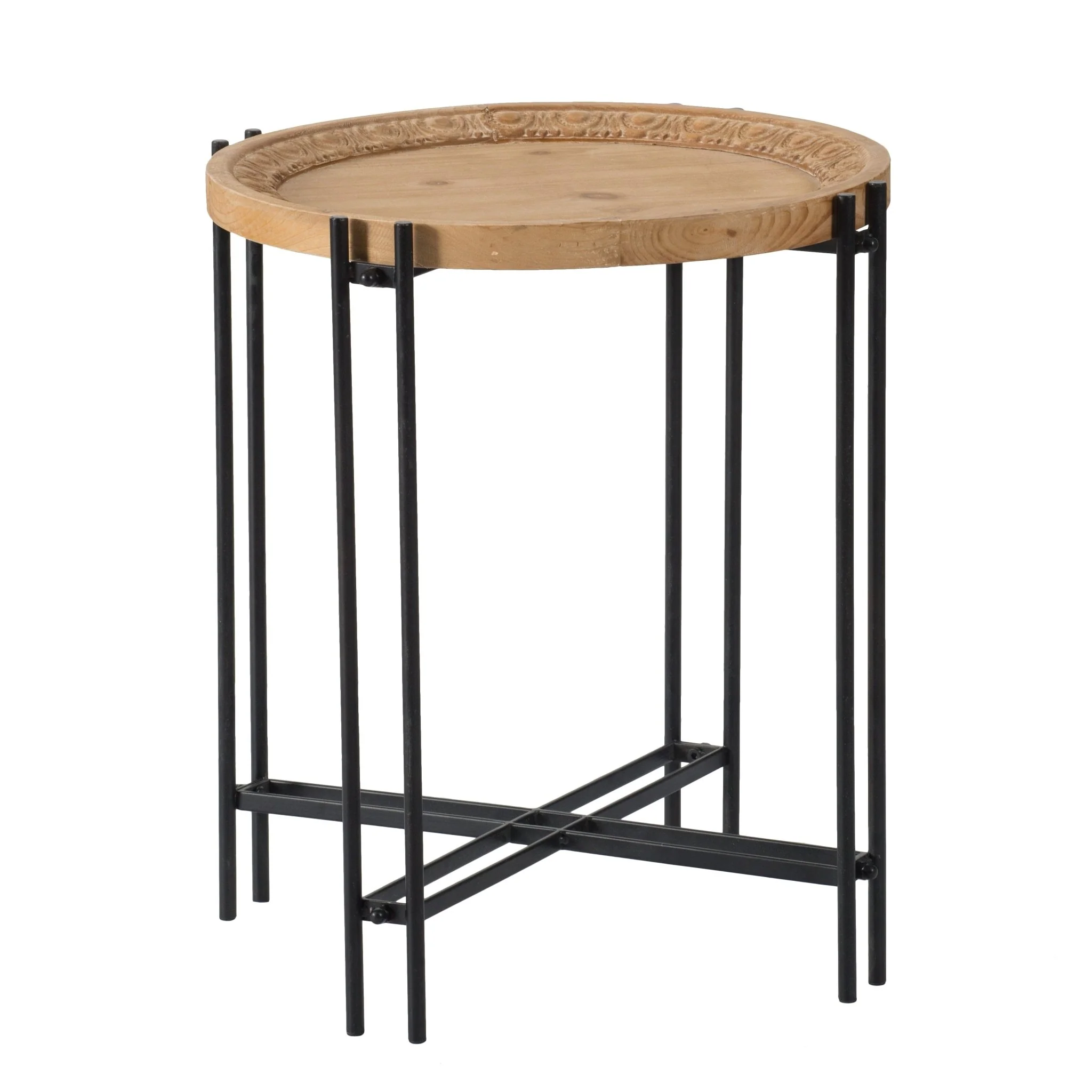 Side Table with Wooden Top and Metal Legs