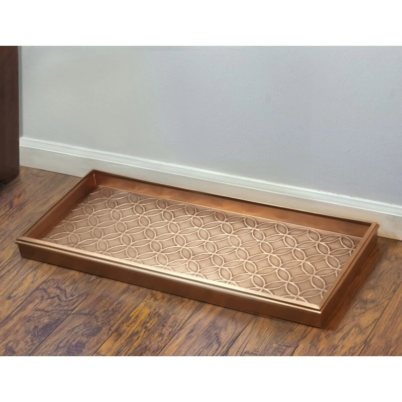 Double Circles Boot Tray for Boots, Shoes, Plants, Pet Bowls, and More, Dark Zinc, Gray Finish by Good Directions