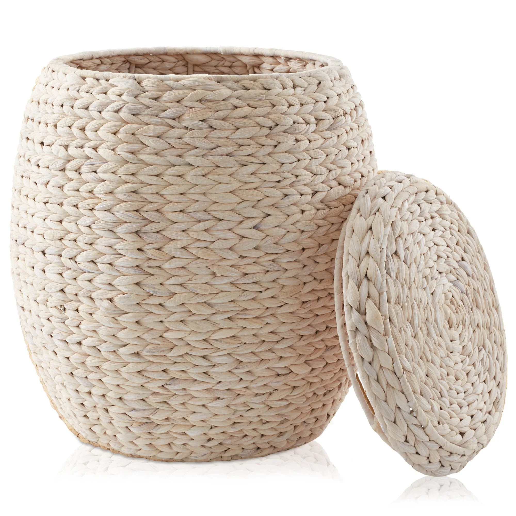 Round Water Hyacinth Storage BasketHamper with Lid