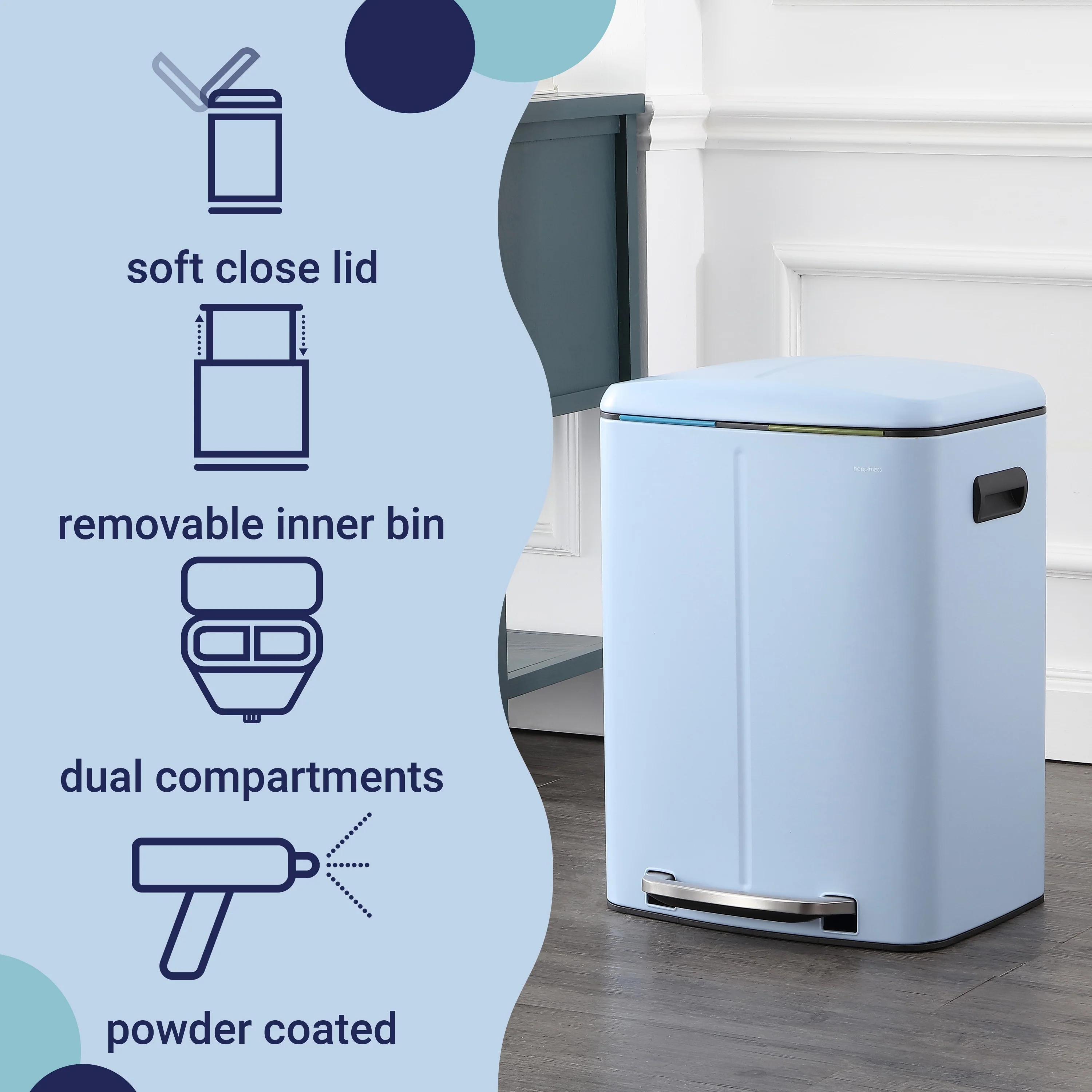happimess 10.6-Gallon Double Bucket Trash Can with Soft Close Lid