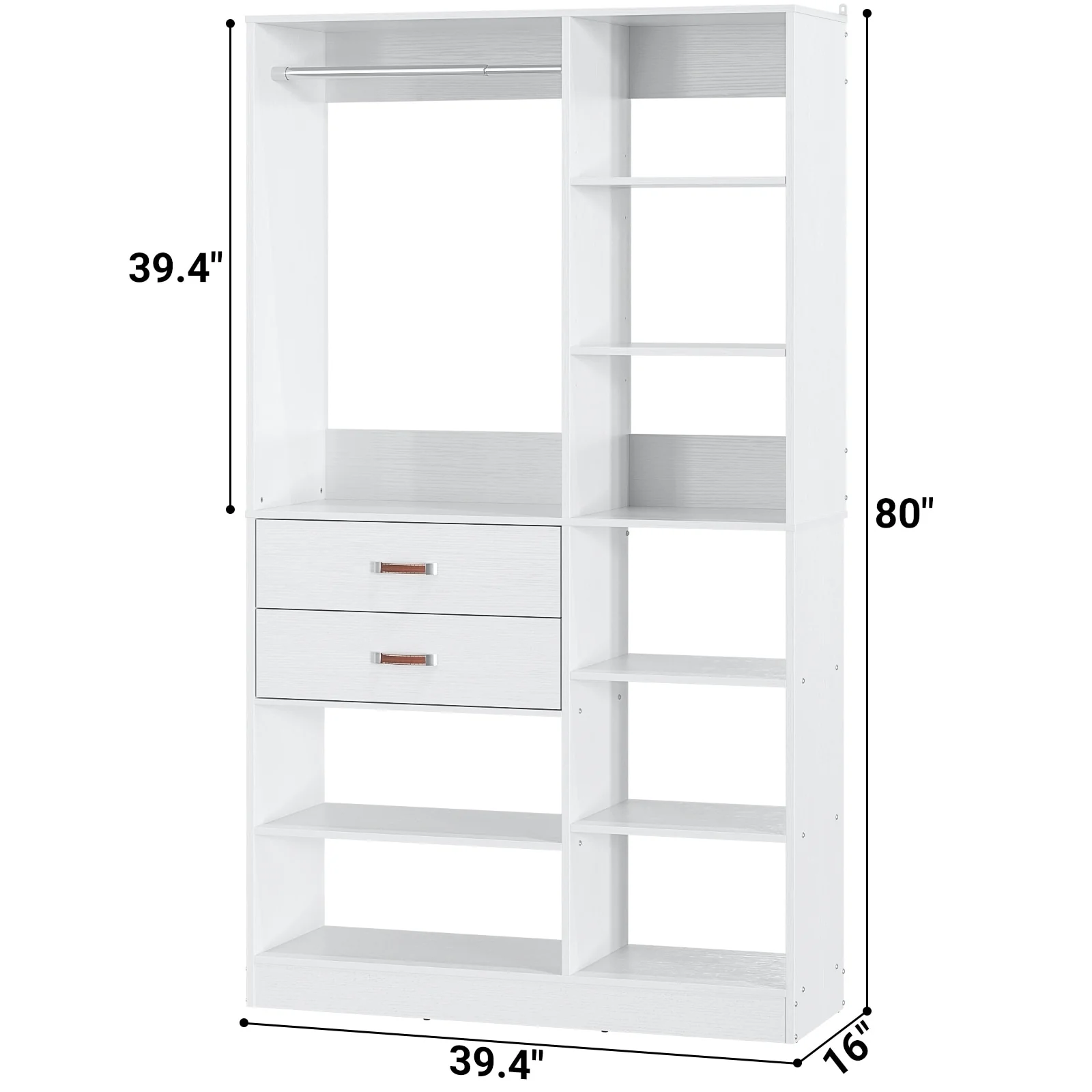 39.4''W Freestanding Walk-in Closet System with 2 Drawers and 10 Storage Shelves