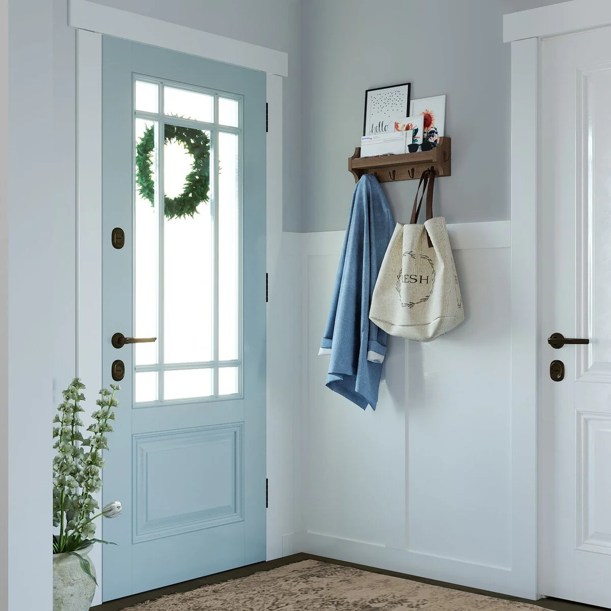 Wallniture 14'' Wide 6 Hook Wall Mounted Coat Rack with Storage Shelf Entryway Mail Organizer - N/A