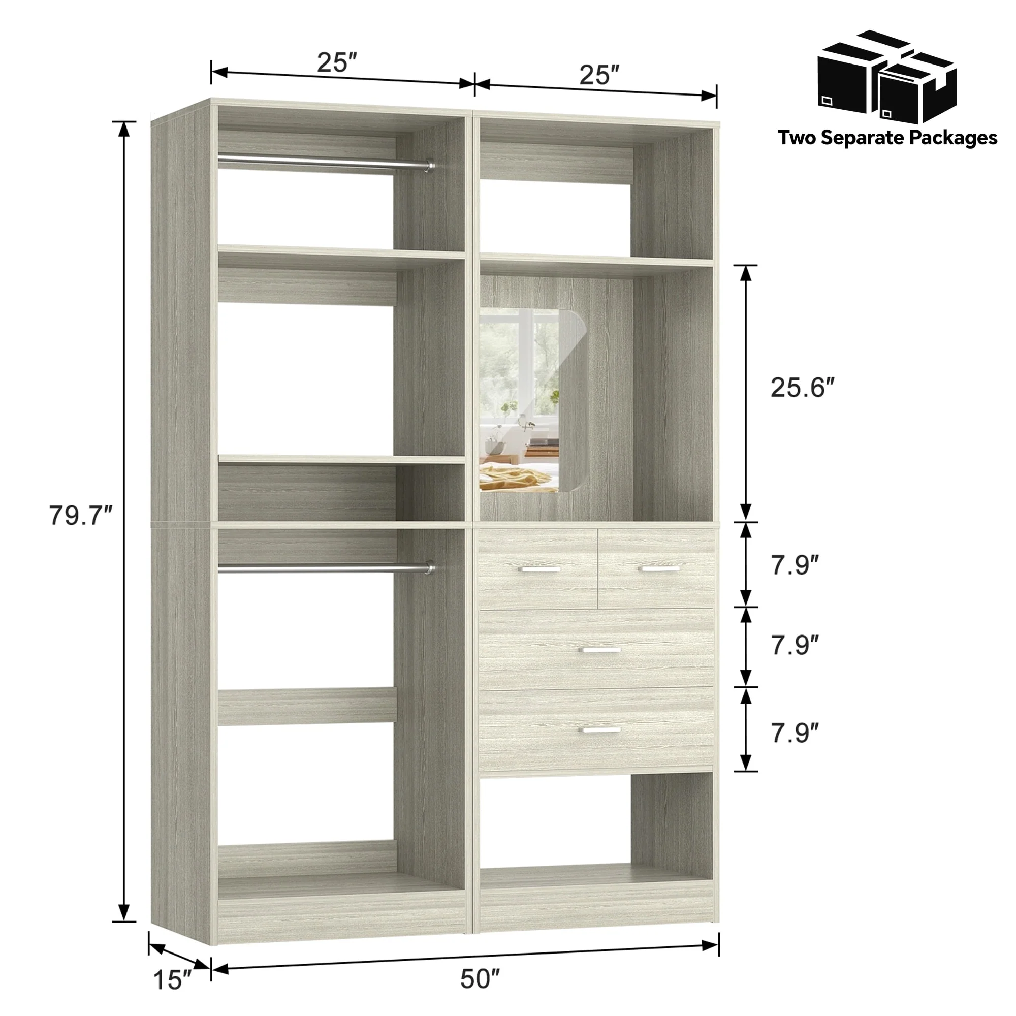 Cimly Set of 2 Free-standing Closet System with Drawers and Hanging Rods for Reach-in/ Walk-in Closet