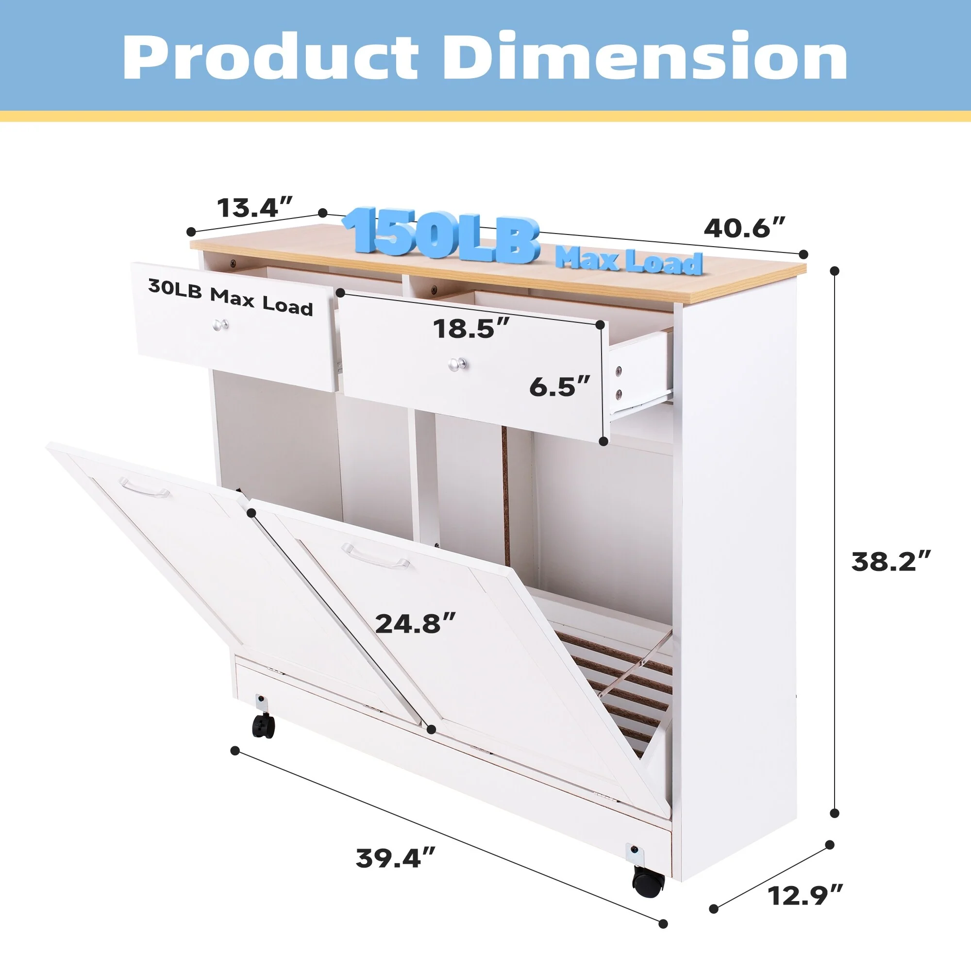 Erommy Tilt Out Trash Cabinet, Wooden Kitchen Trash Can Free Standing Waste Bin, Recycling Hideaway Garbage Can Holder