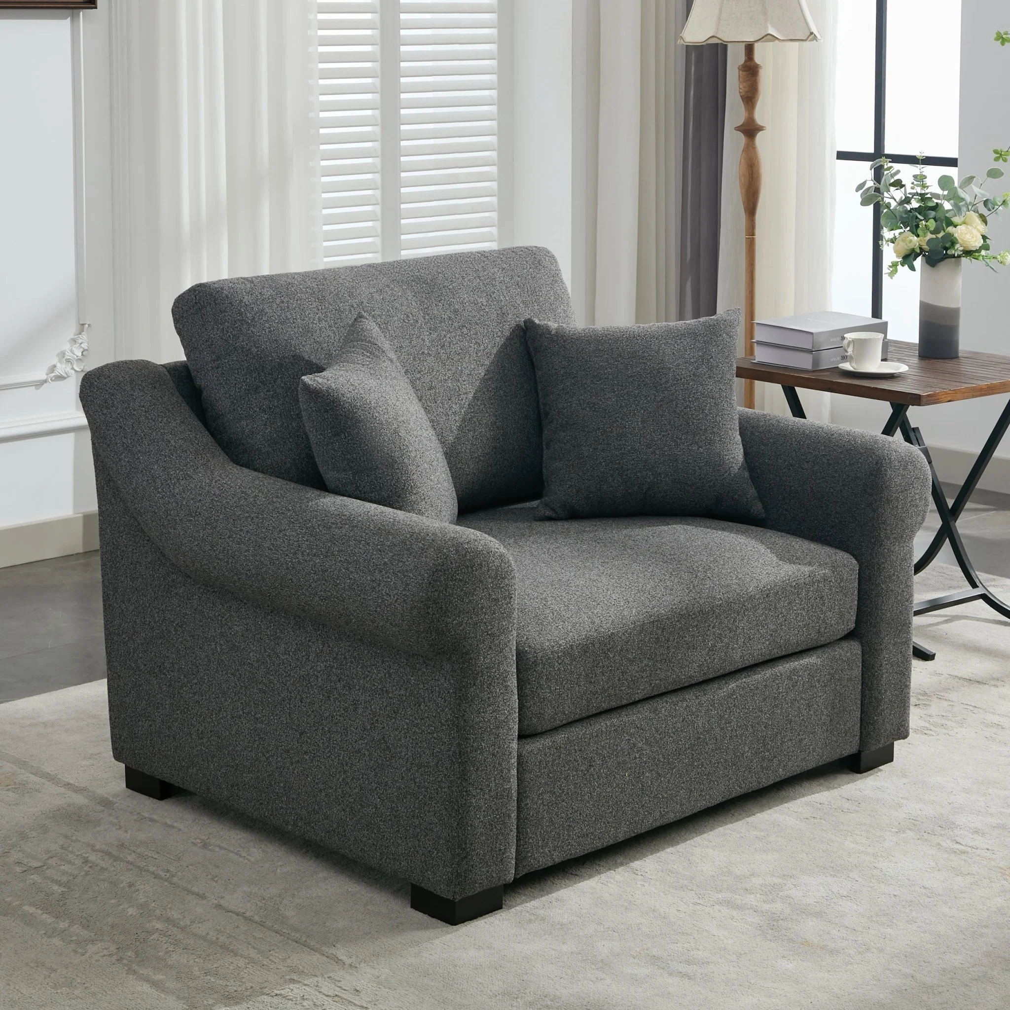 Elicited Upholstered Arm Chair with Wide Armrests and Removable Cushion