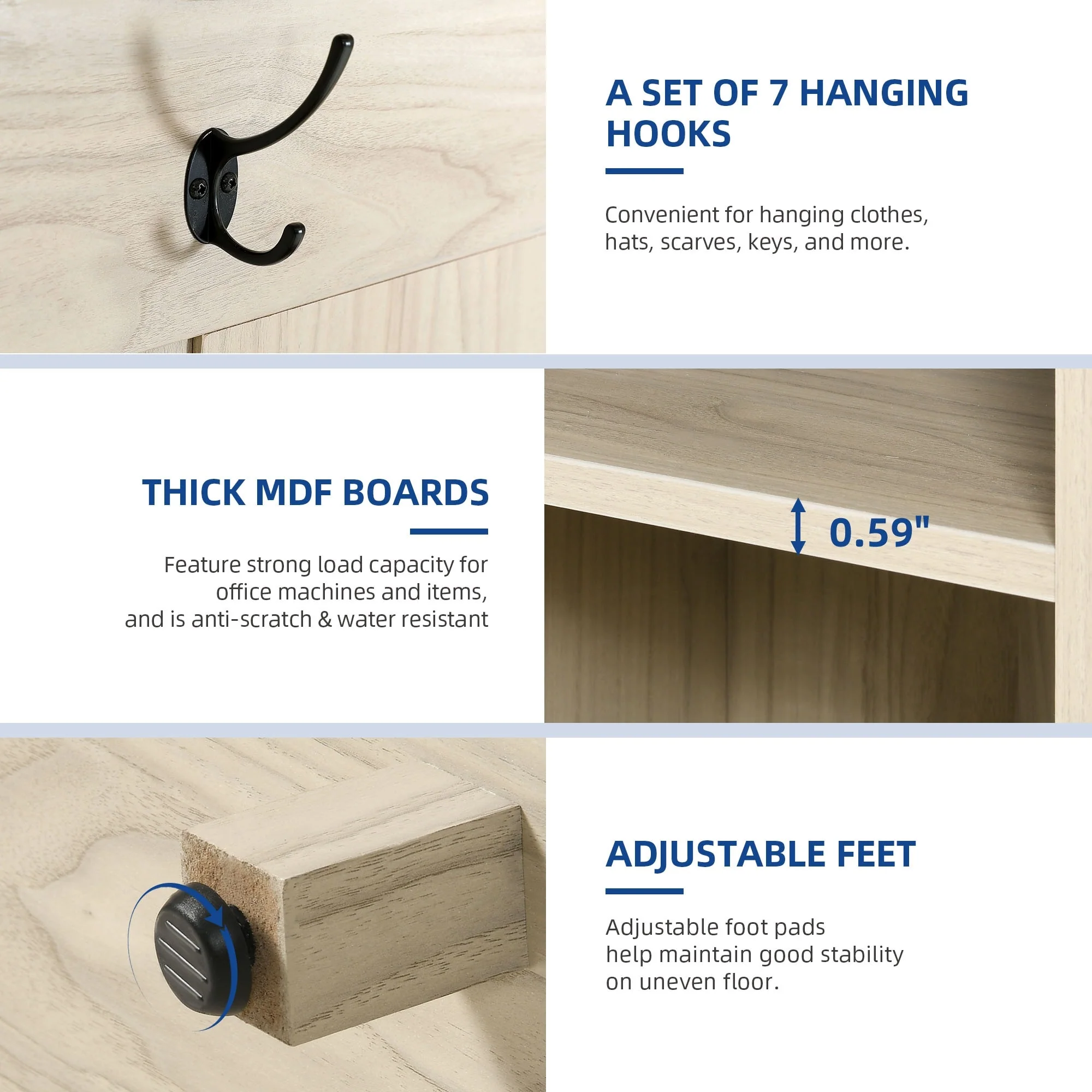 Moasis Farmhouse Hall Tree with Bench and Shoe Storage with 10 Hooks for Entryway