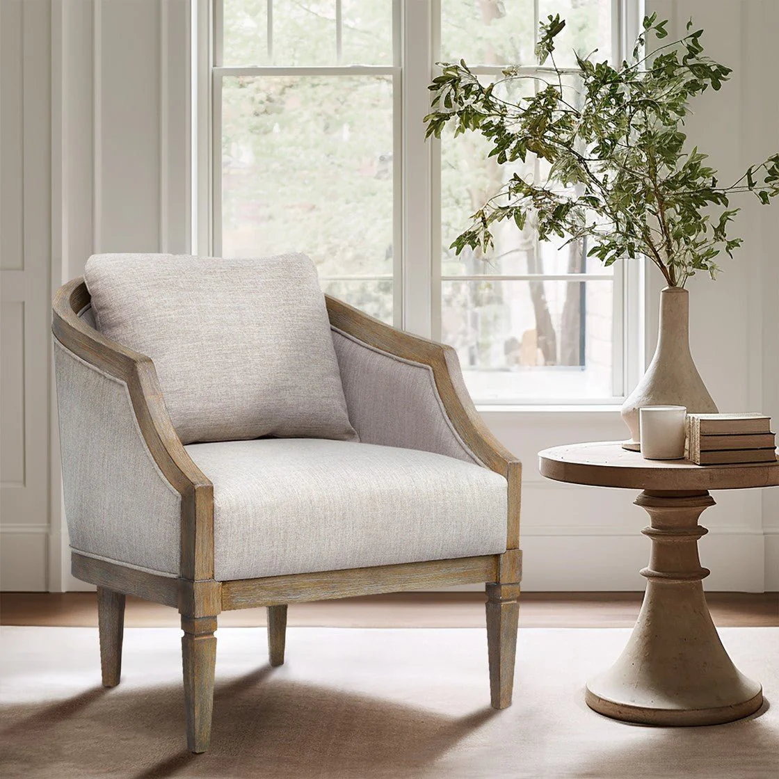 Upholstered Accent Chair with Removable Back Cushion and Recessed Arms