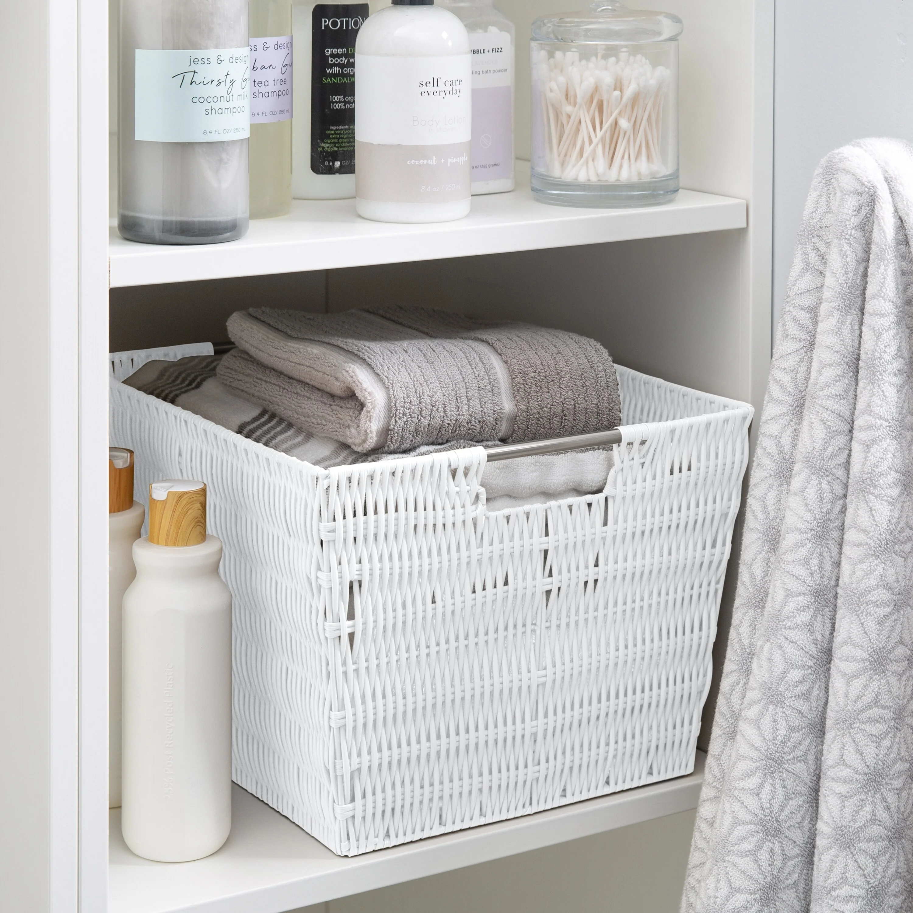Simplify Large Rattan Storage Tote Basket in Charcoal