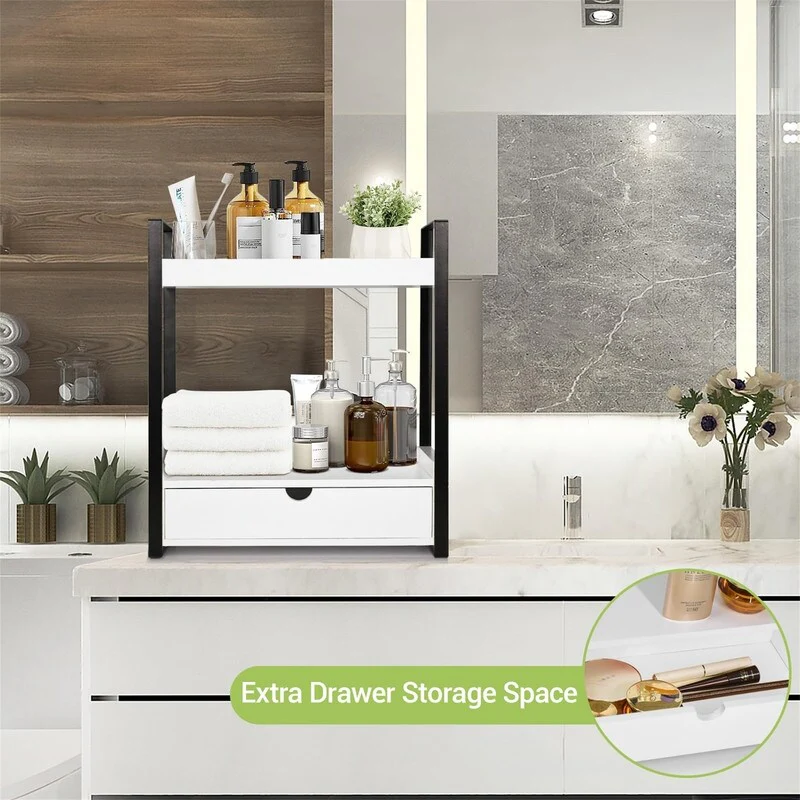 2-Tier Bathroom Organizer Countertop with Drawer - 6.9