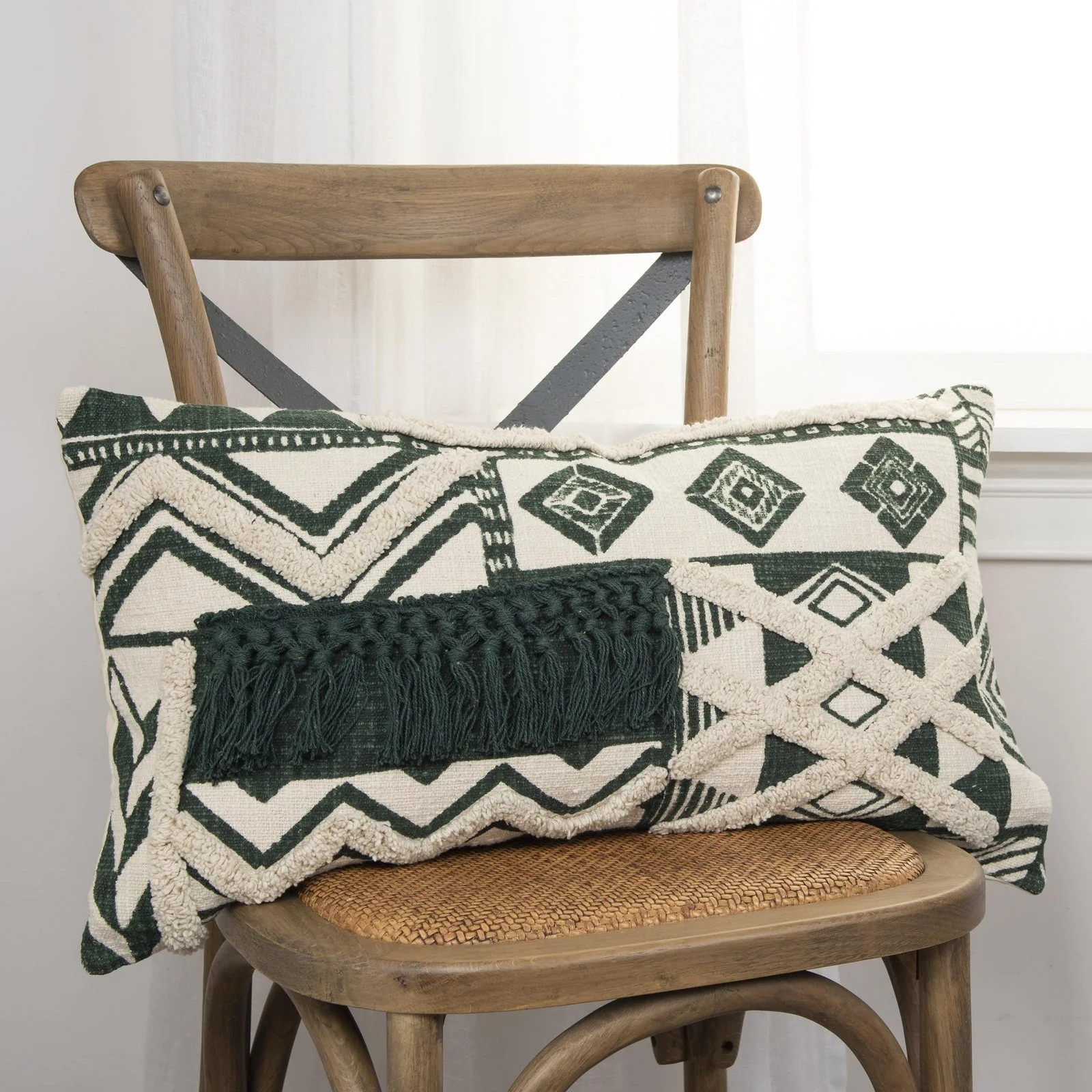Geometric Printed Textured Cotton Decorative Throw Pillow