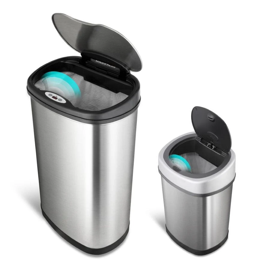 NINESTARS Stainless Steel Motion Sensor Trash Can Combo, 13.2 Gal. & 3 Gal. CB-DZT-50-3/12-9