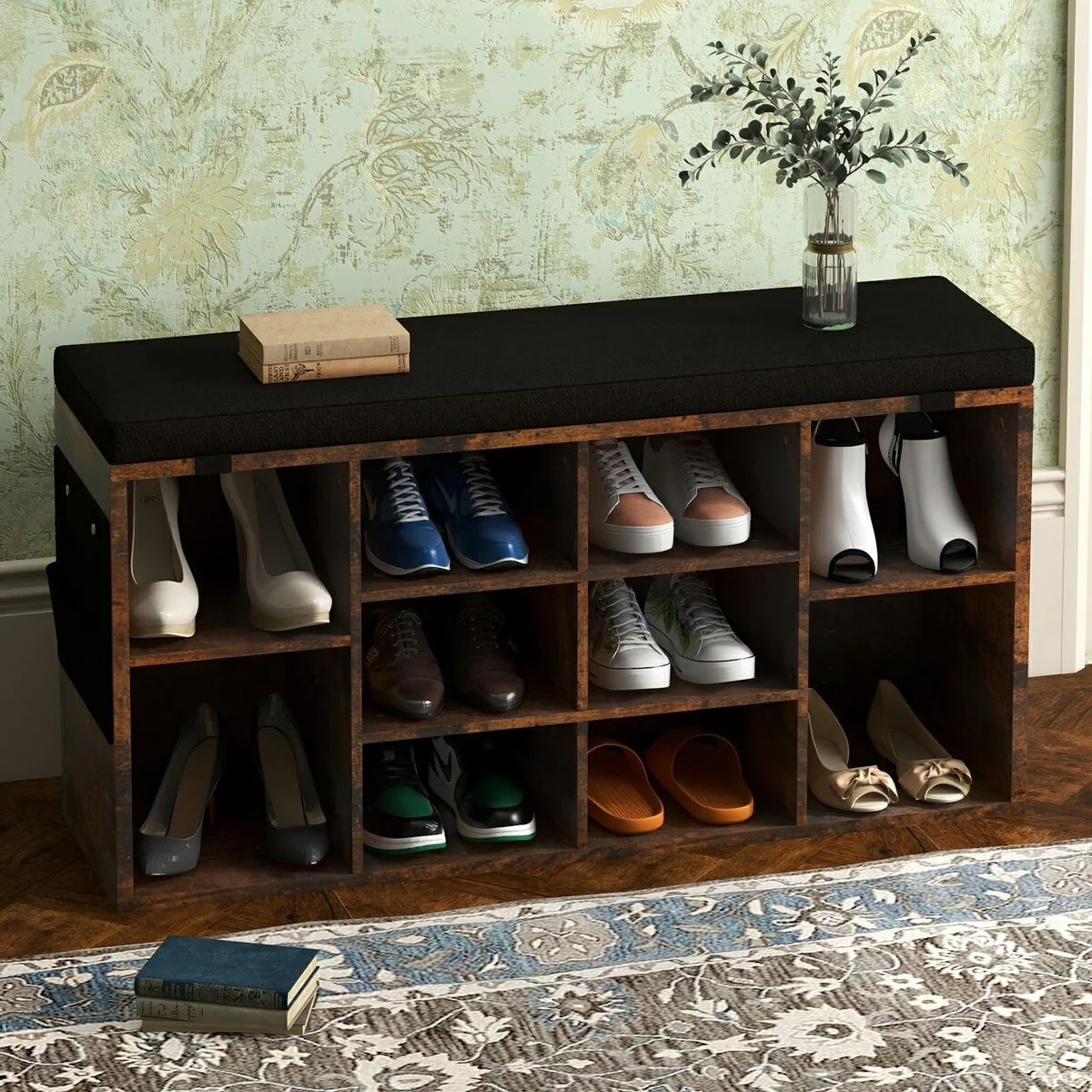 Entryway Shoe Bench with Storage, Padded Seat 40.9 inch